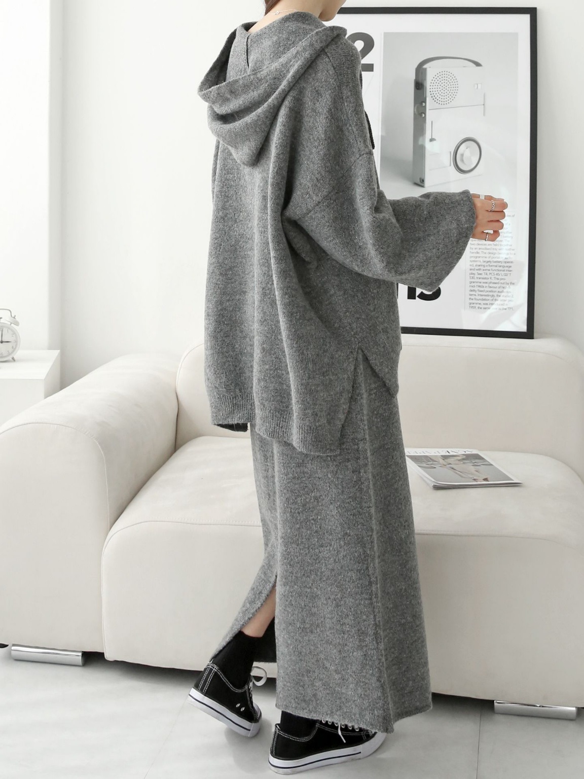 ウール混ルーズフードニット&ドロストスカートSET | 詳細画像18