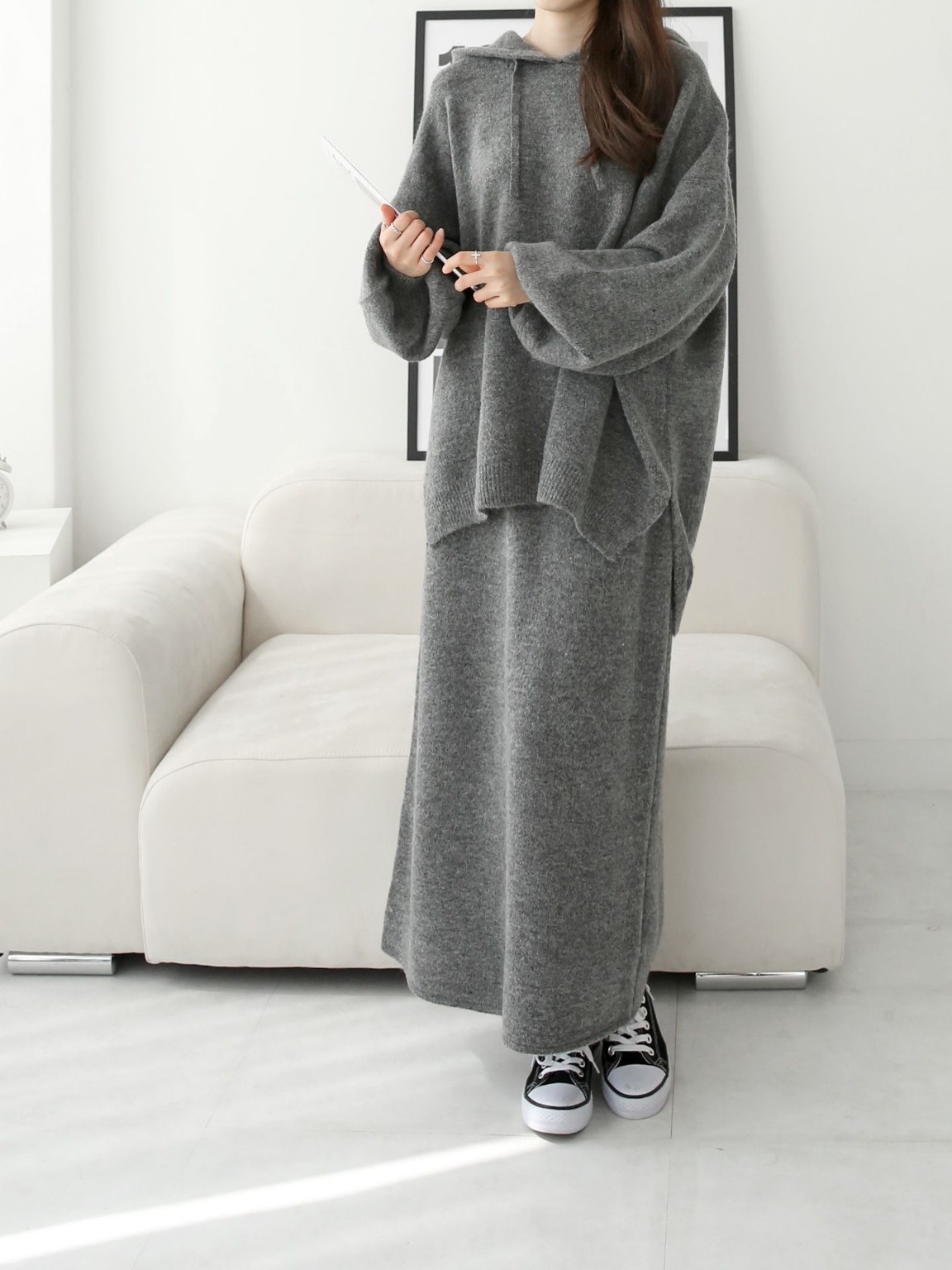 ウール混ルーズフードニット&ドロストスカートSET | 詳細画像19
