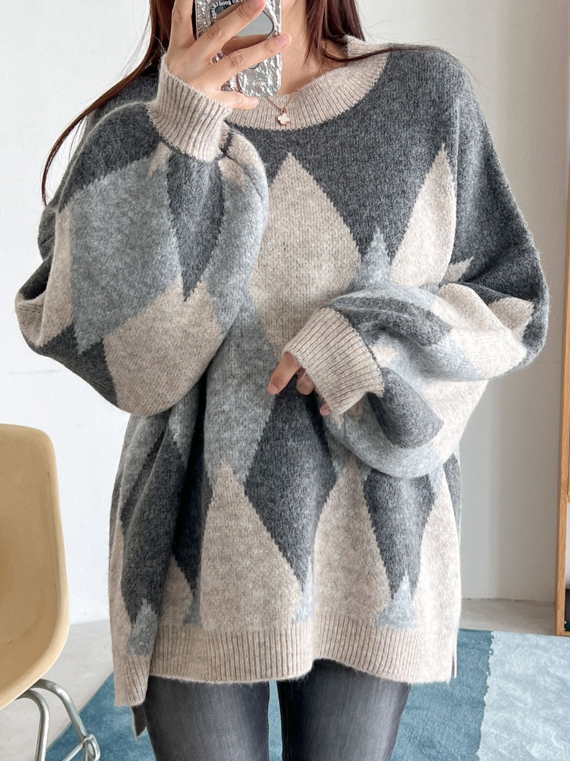 ウール混アーガイルアンバランスニット | 詳細画像10