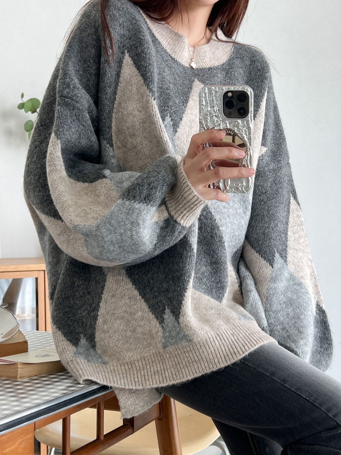 ウール混アーガイルアンバランスニット | 詳細画像12