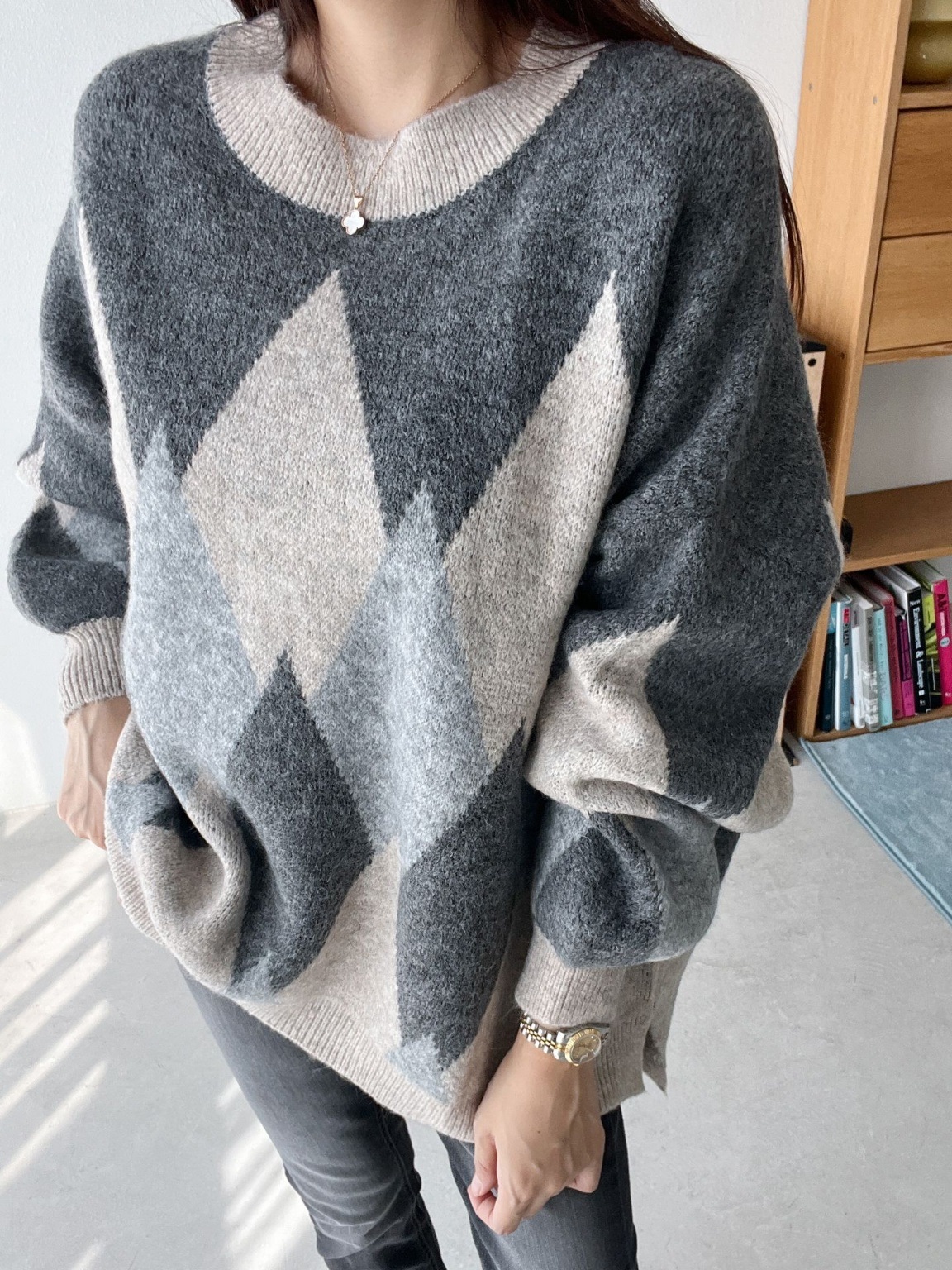 ウール混アーガイルアンバランスニット | 詳細画像14