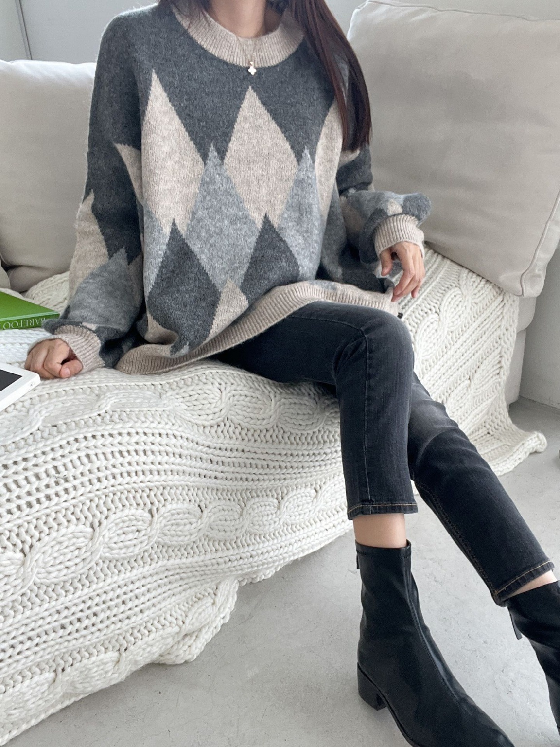 ウール混アーガイルアンバランスニット | 詳細画像15