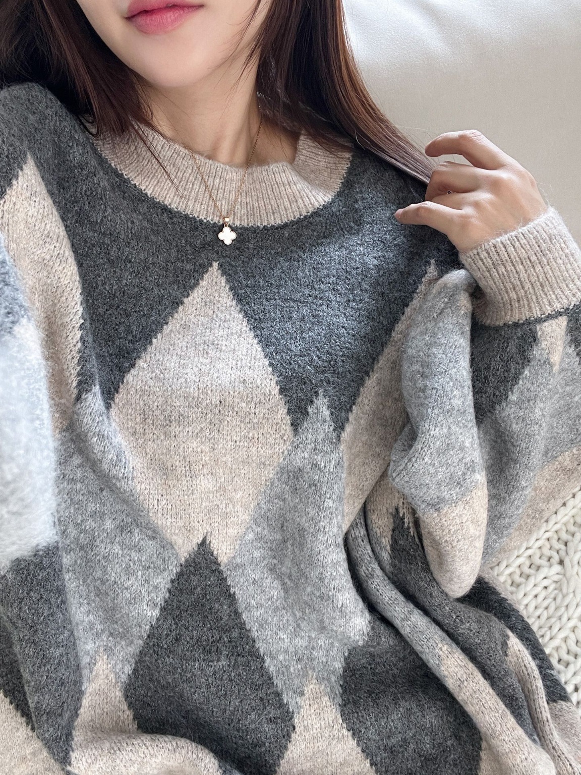 ウール混アーガイルアンバランスニット | 詳細画像17