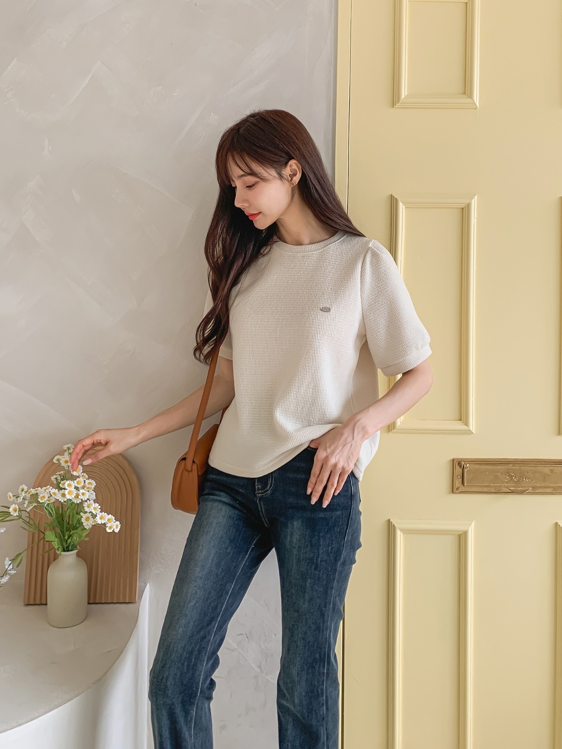 パフ半袖オーバルチャームワッフルTシャツ | 詳細画像5