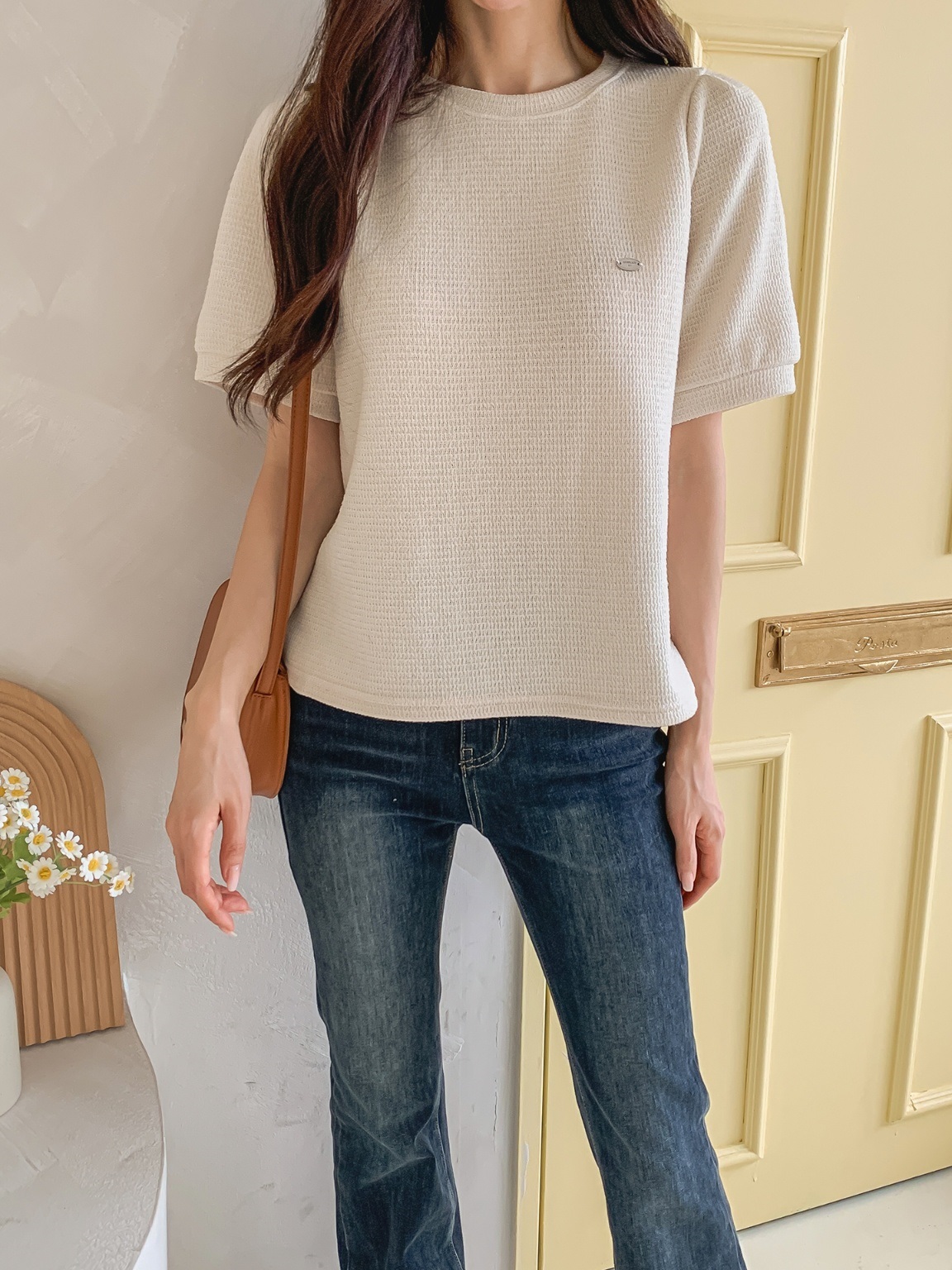 パフ半袖オーバルチャームワッフルTシャツ | 詳細画像6