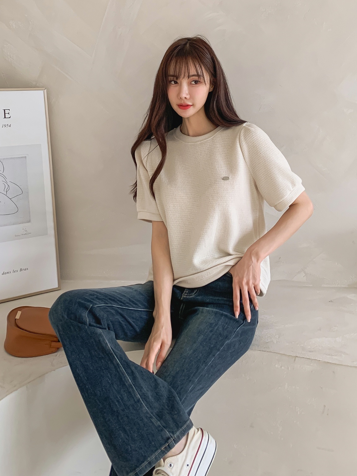 パフ半袖オーバルチャームワッフルTシャツ | 詳細画像7