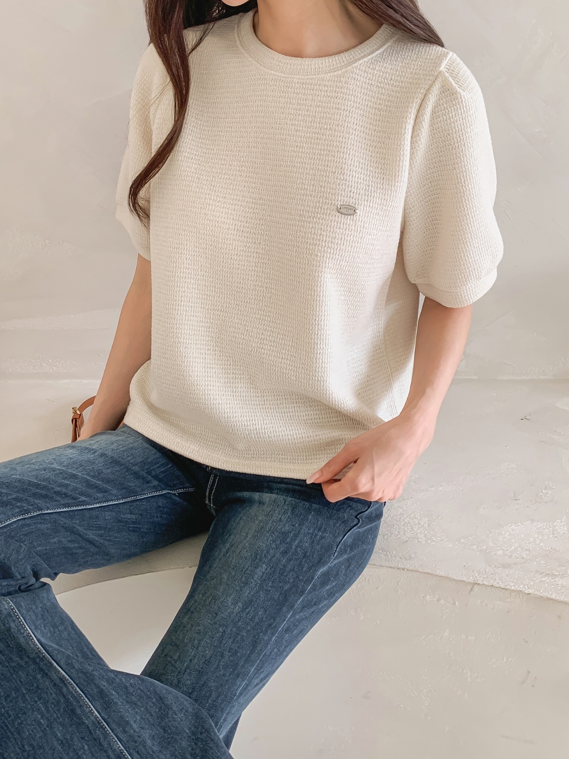 パフ半袖オーバルチャームワッフルTシャツ | 詳細画像8
