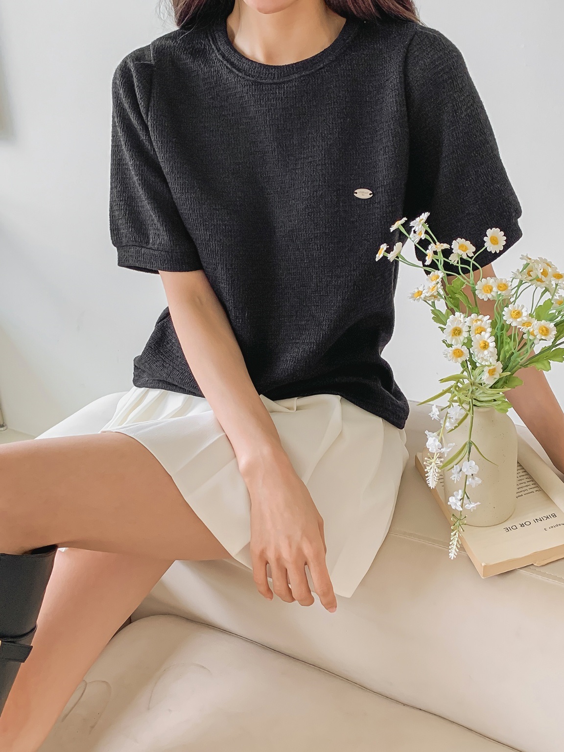 パフ半袖オーバルチャームワッフルTシャツ | 詳細画像17