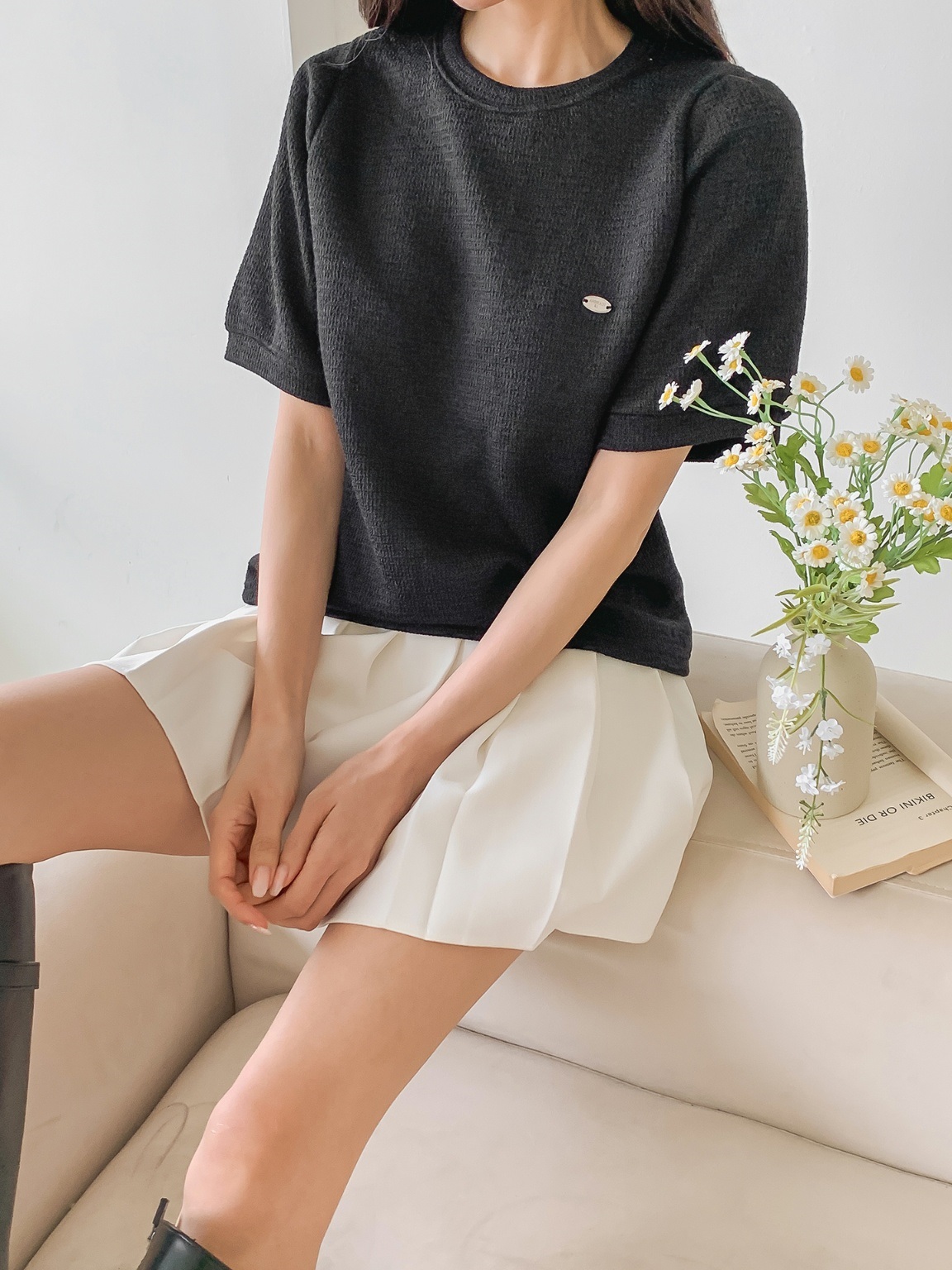 パフ半袖オーバルチャームワッフルTシャツ | 詳細画像18