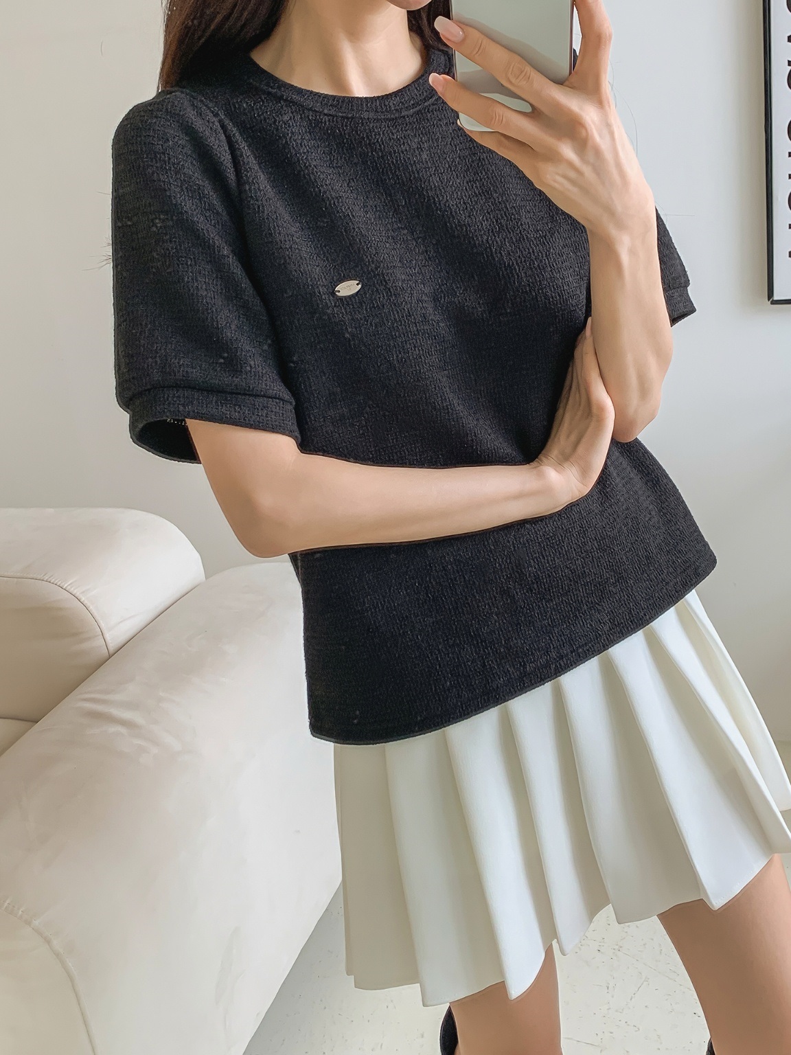 パフ半袖オーバルチャームワッフルTシャツ | 詳細画像19