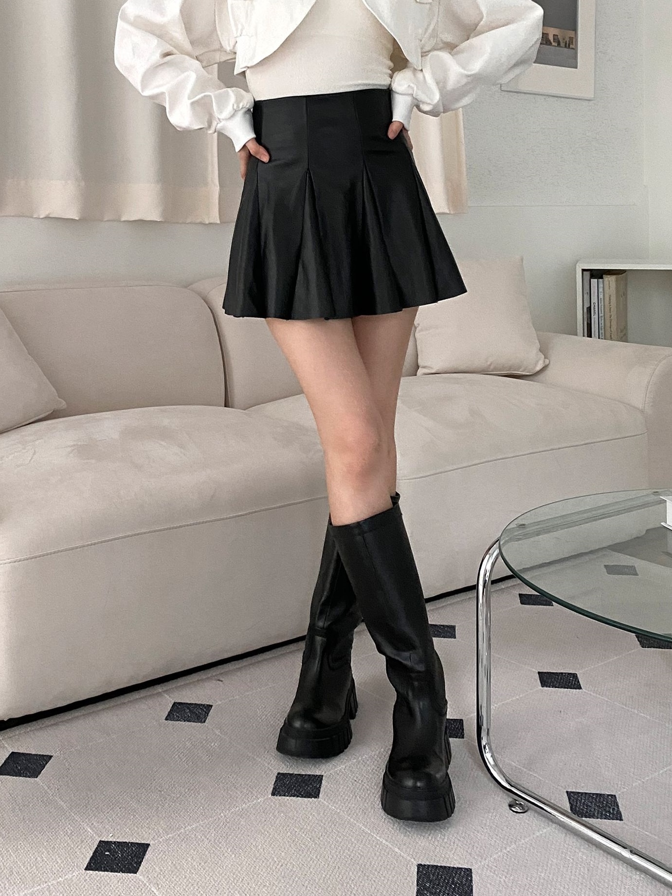 パンツ裏地カットオフレザー調ミニスカート | 詳細画像16