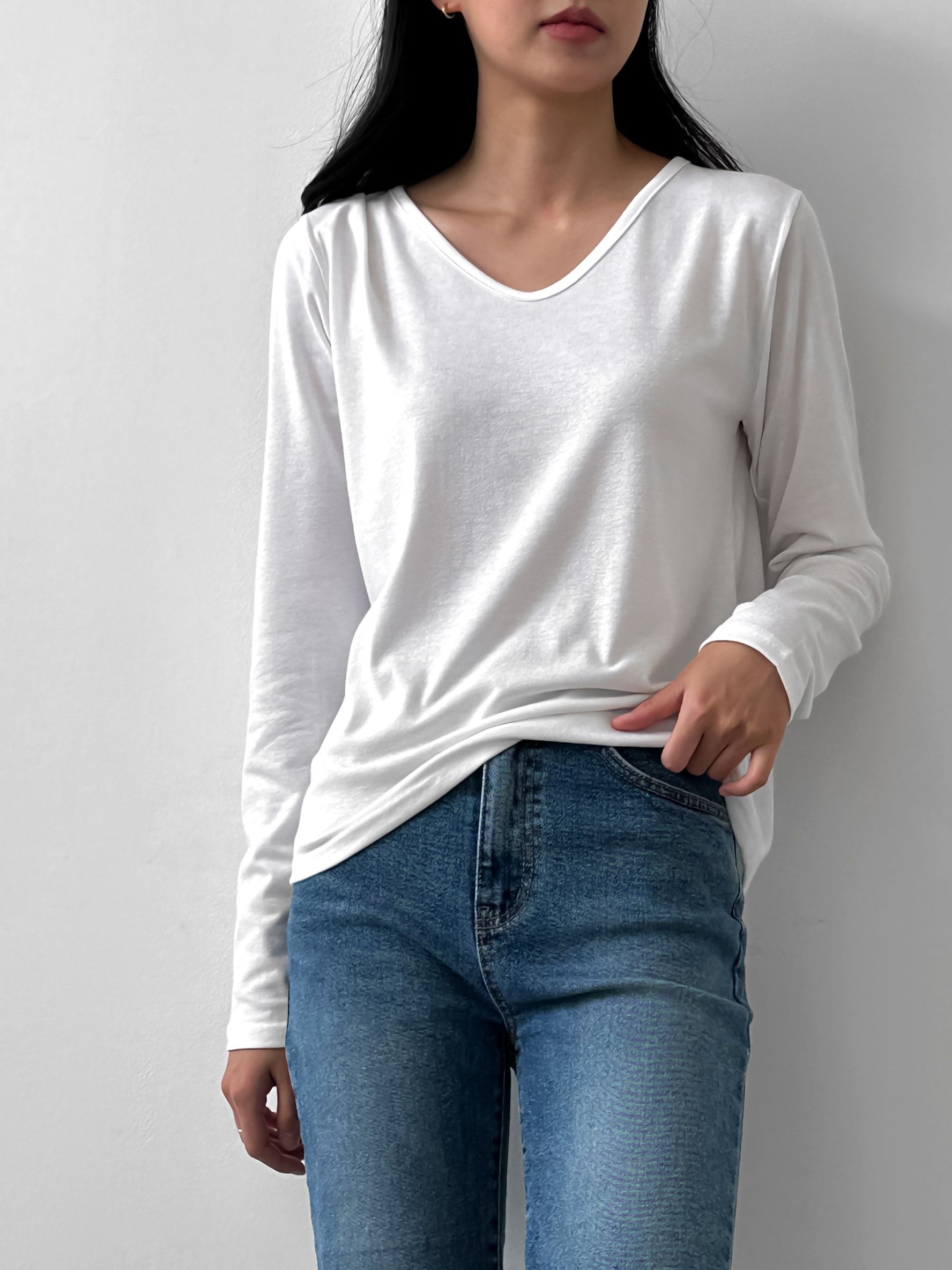 カーブVネック長袖Tシャツ | 詳細画像3