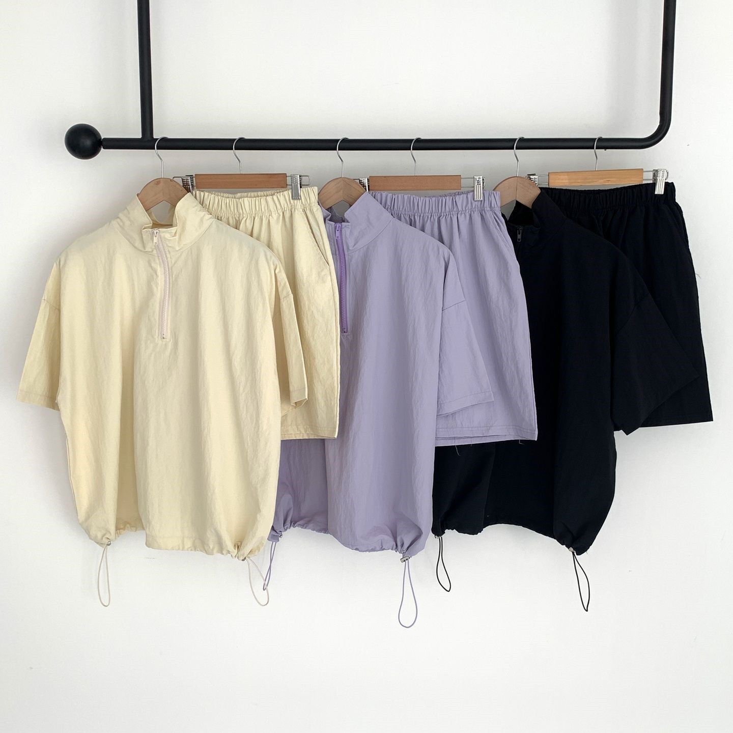 2WAYハーフジップドローコード半袖Tシャツ&ハーフパンツSET