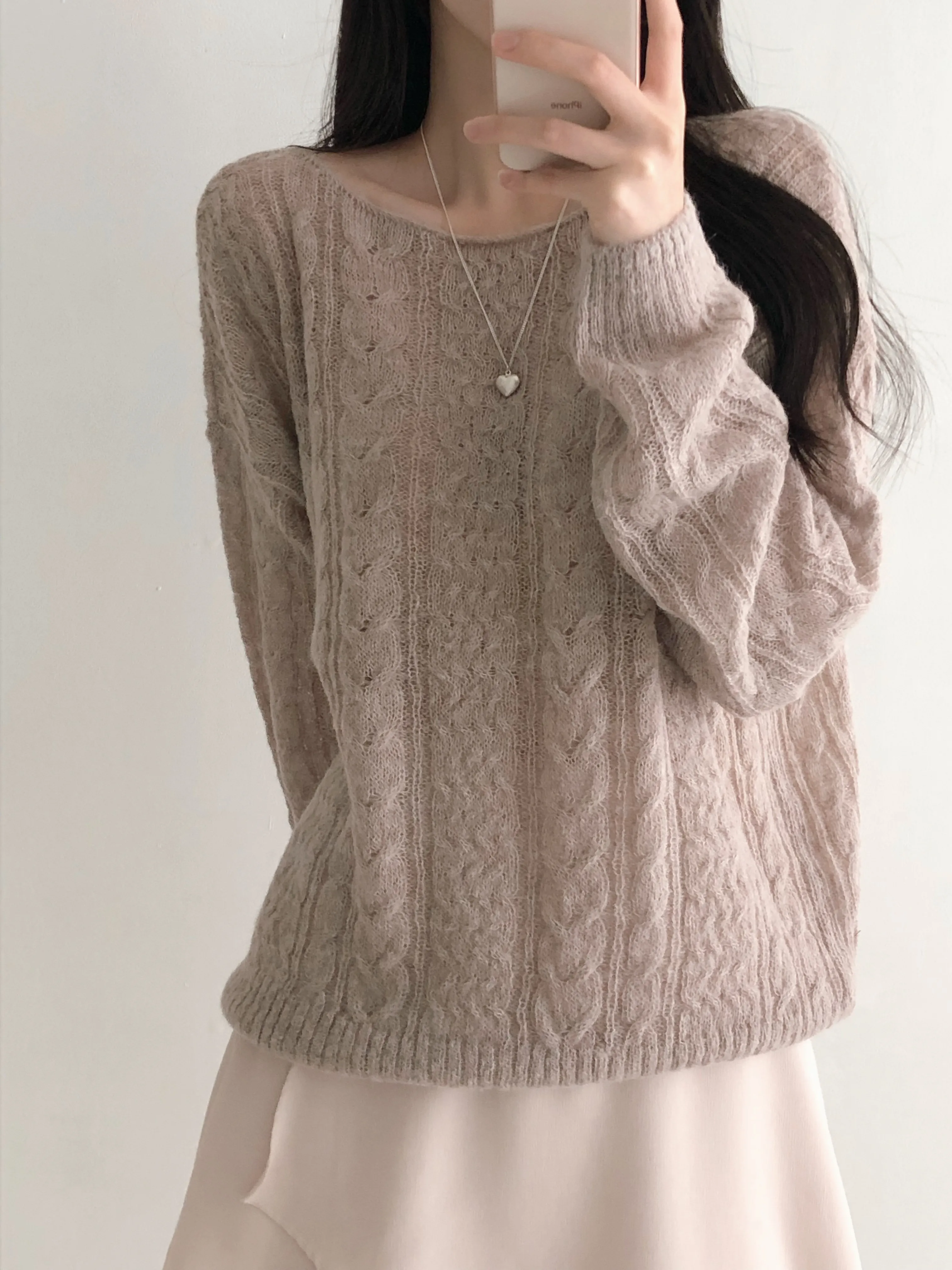 モヘア混ボートネックケーブルニット | 詳細画像1