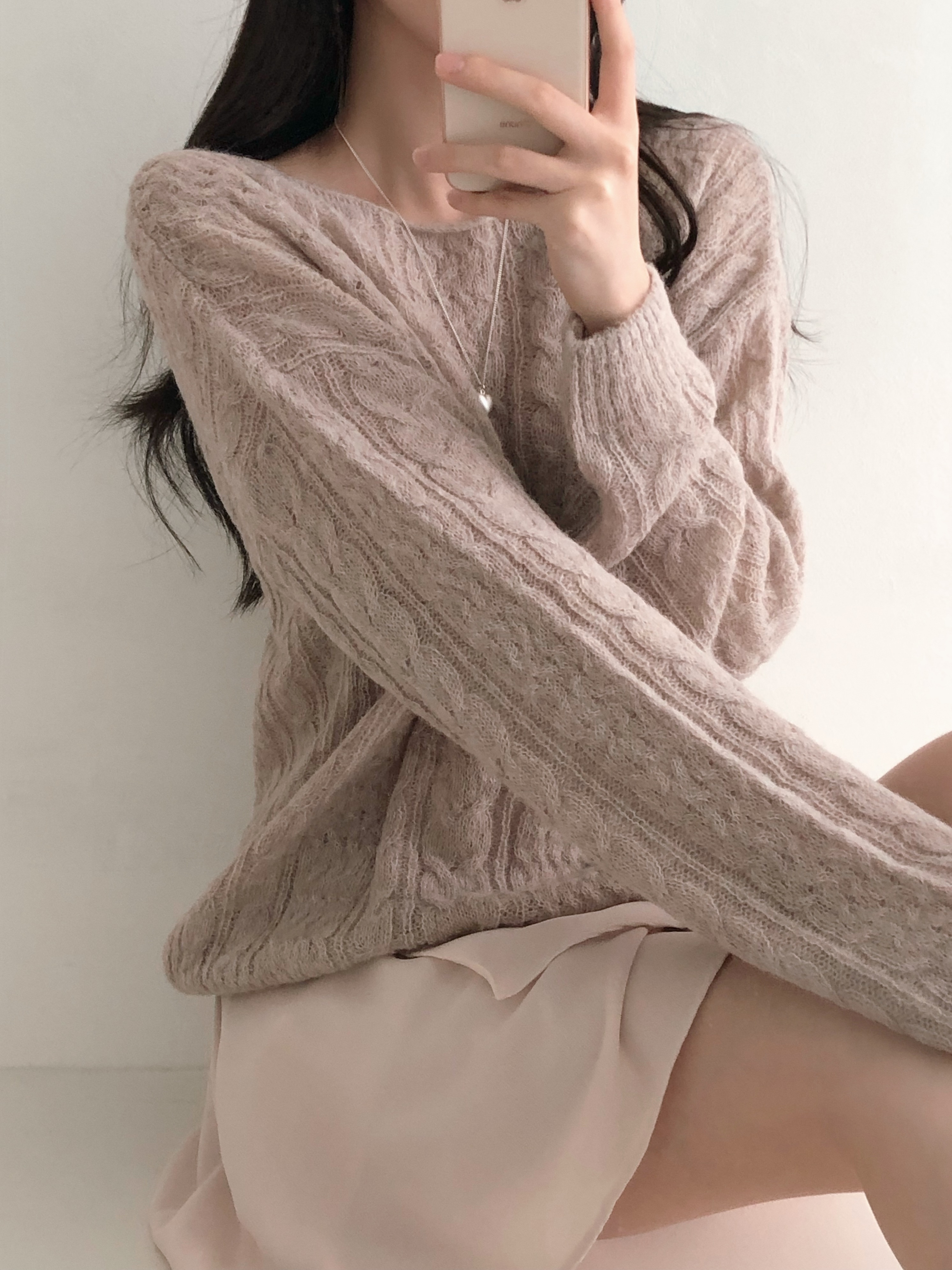モヘア混ボートネックケーブルニット | 詳細画像5