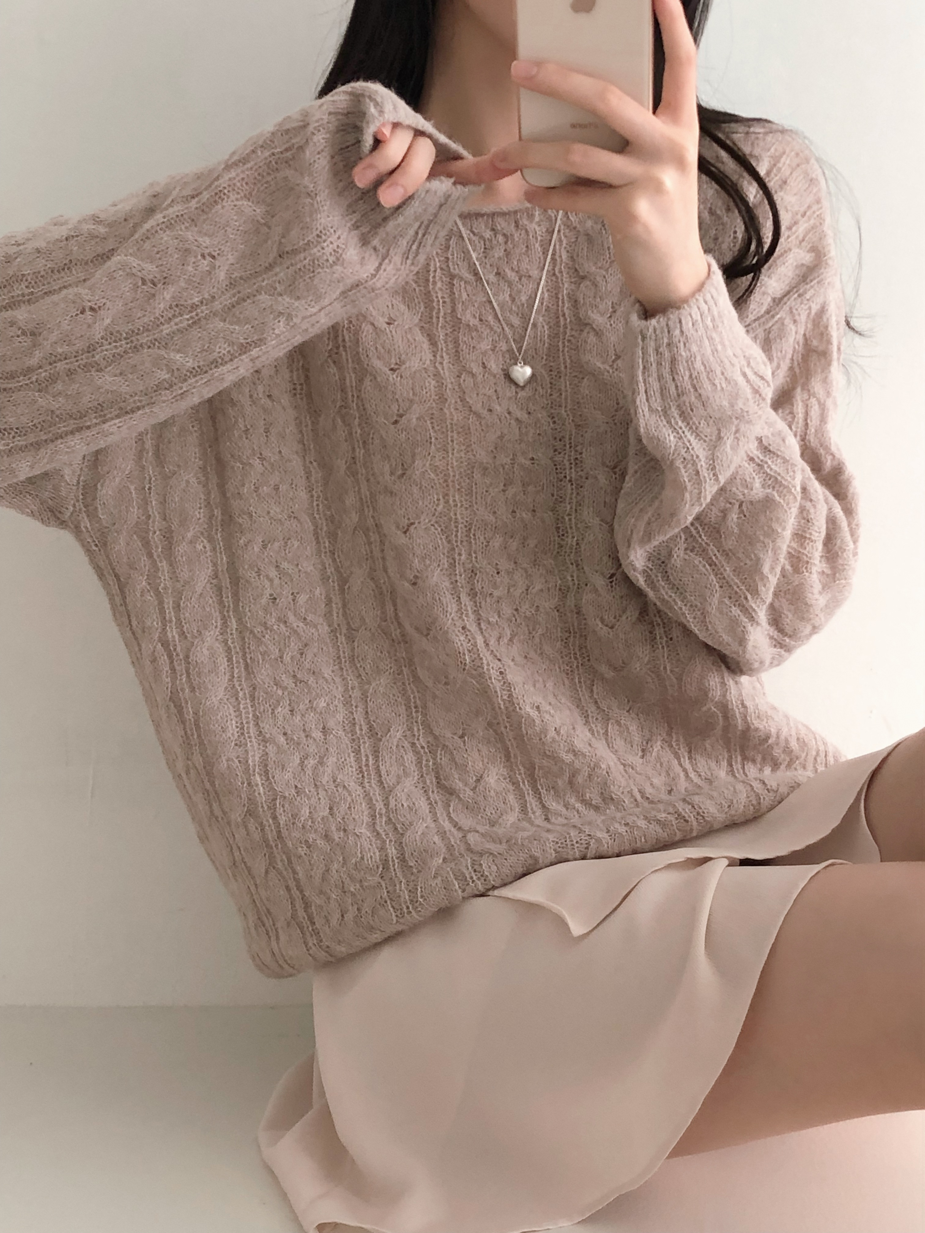 モヘア混ボートネックケーブルニット | 詳細画像6