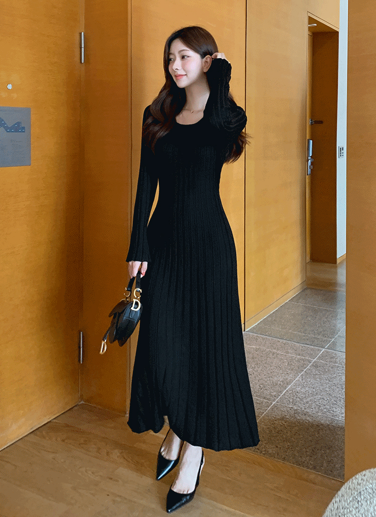 Uネックリブニットマーメイドワンピース | レディースファッション通販