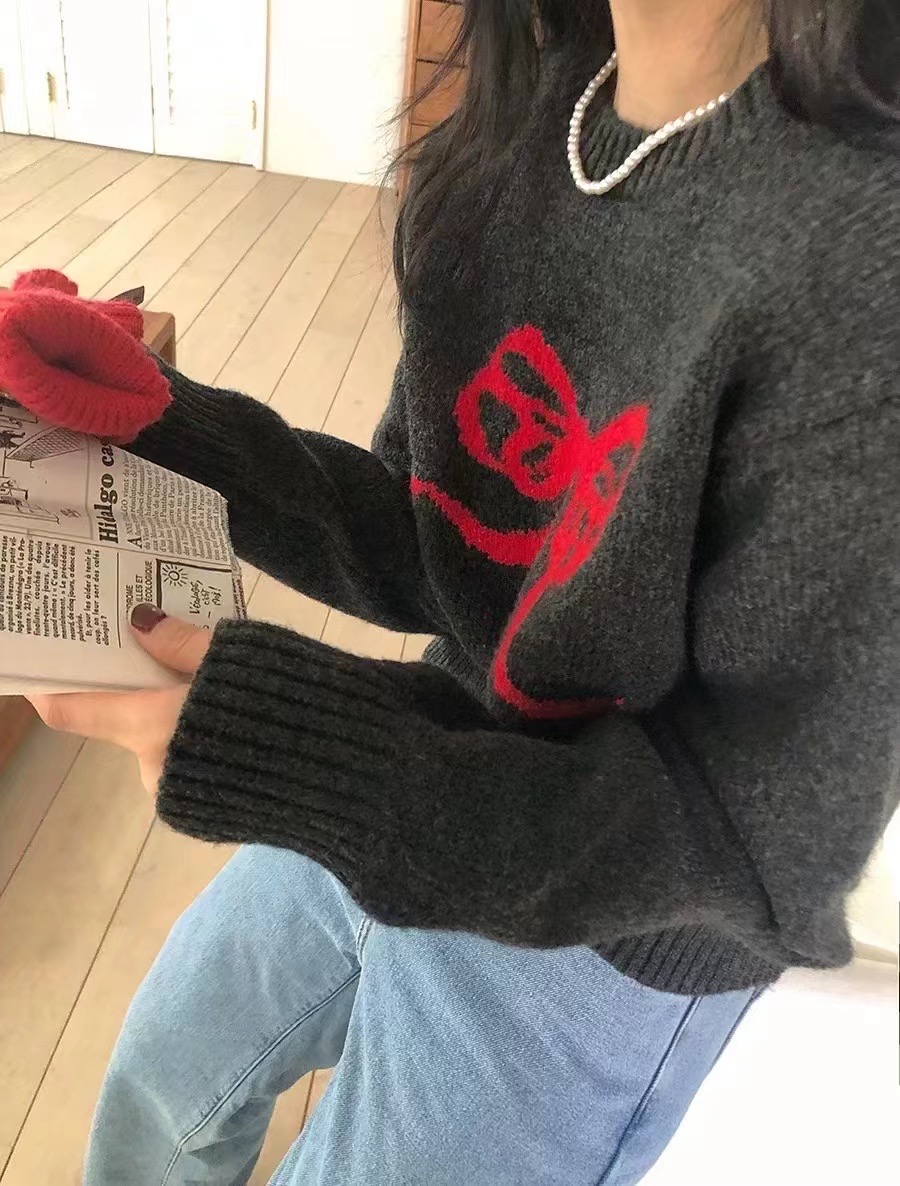 配色リボンラウンドネックルーズニット | 詳細画像6
