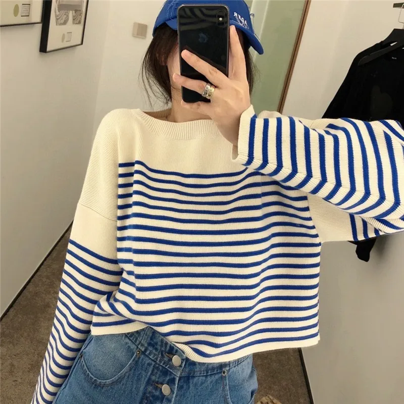 ドロップショルダークロップドボーダーニット | 詳細画像1
