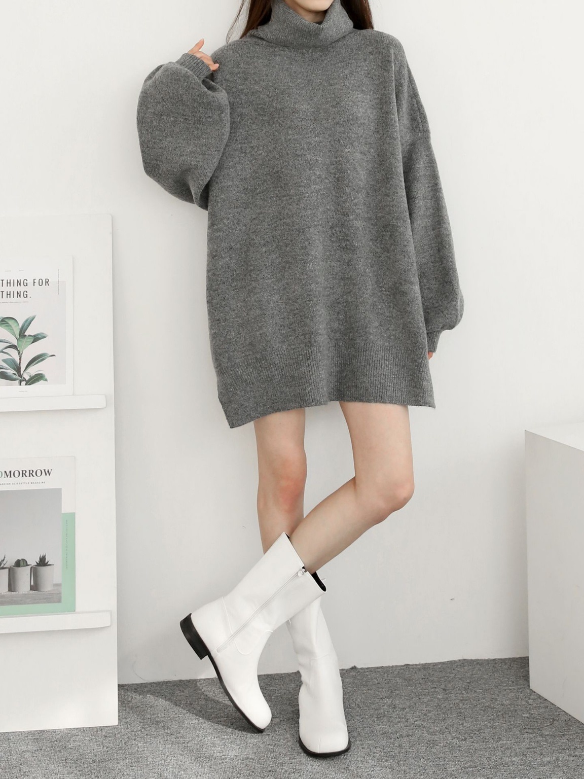 ウール混オフタートルスリットミニワンピース | 詳細画像3