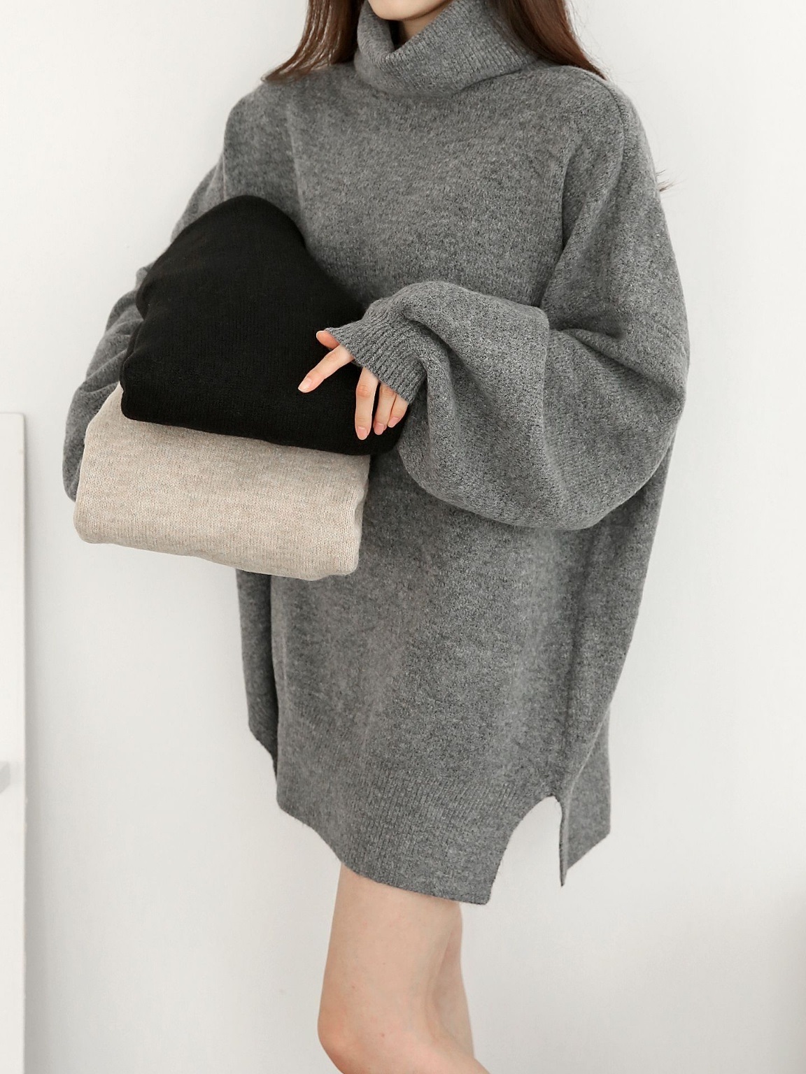 ウール混オフタートルスリットミニワンピース | 詳細画像4