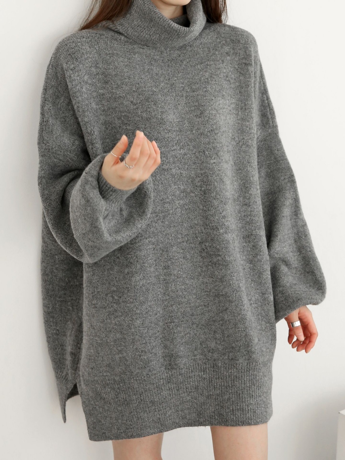 ウール混オフタートルスリットミニワンピース | 詳細画像5