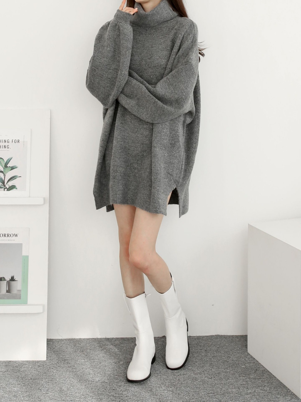 ウール混オフタートルスリットミニワンピース | 詳細画像8