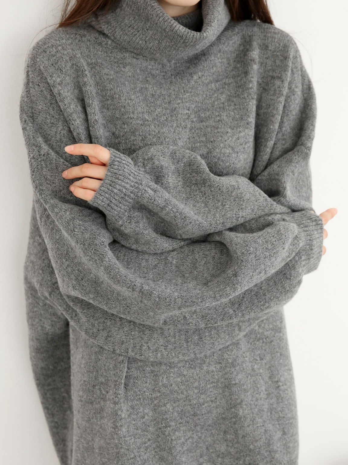 ウール混オフタートルスリットミニワンピース | 詳細画像9