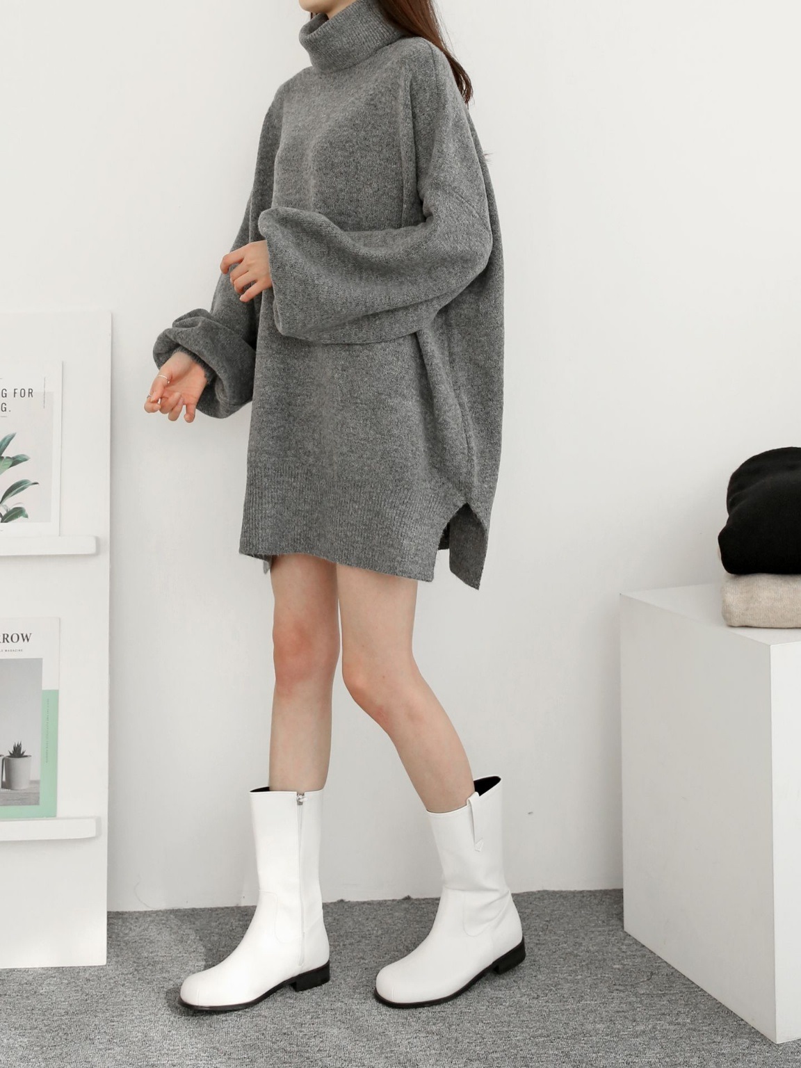ウール混オフタートルスリットミニワンピース | 詳細画像10