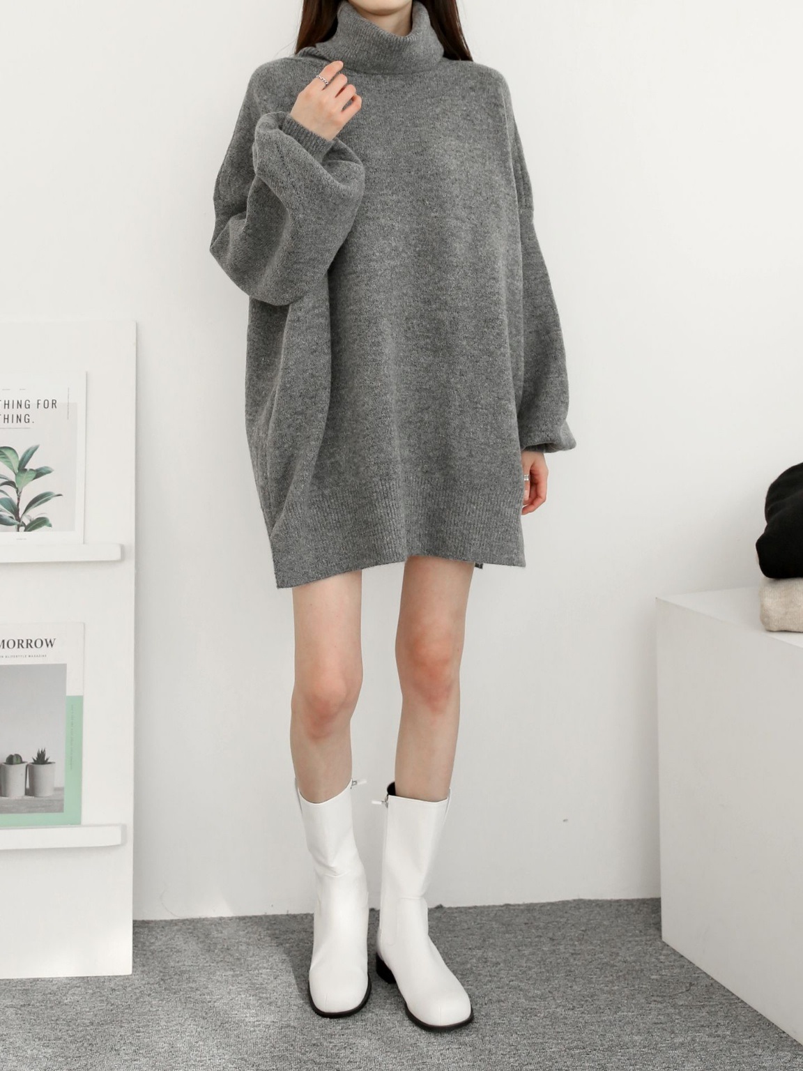 ウール混オフタートルスリットミニワンピース | 詳細画像11