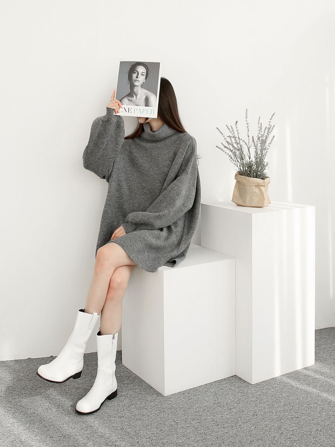 ウール混オフタートルスリットミニワンピース | 詳細画像12