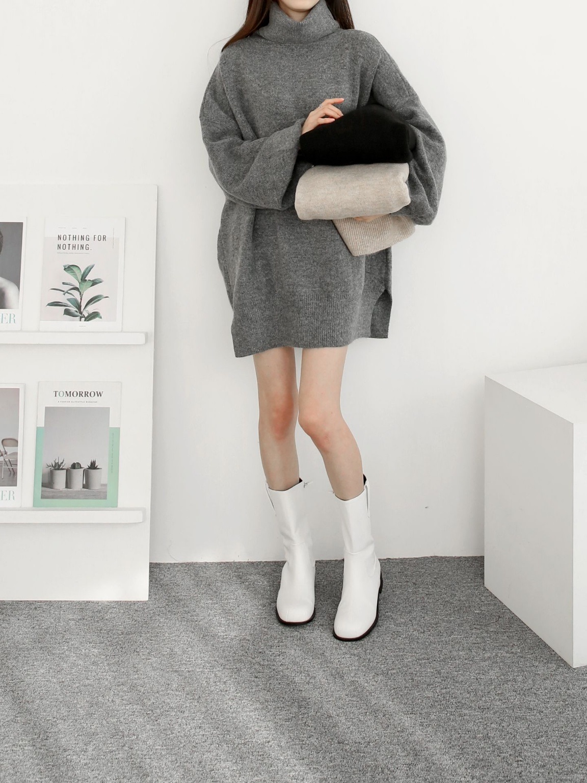 ウール混オフタートルスリットミニワンピース | 詳細画像13