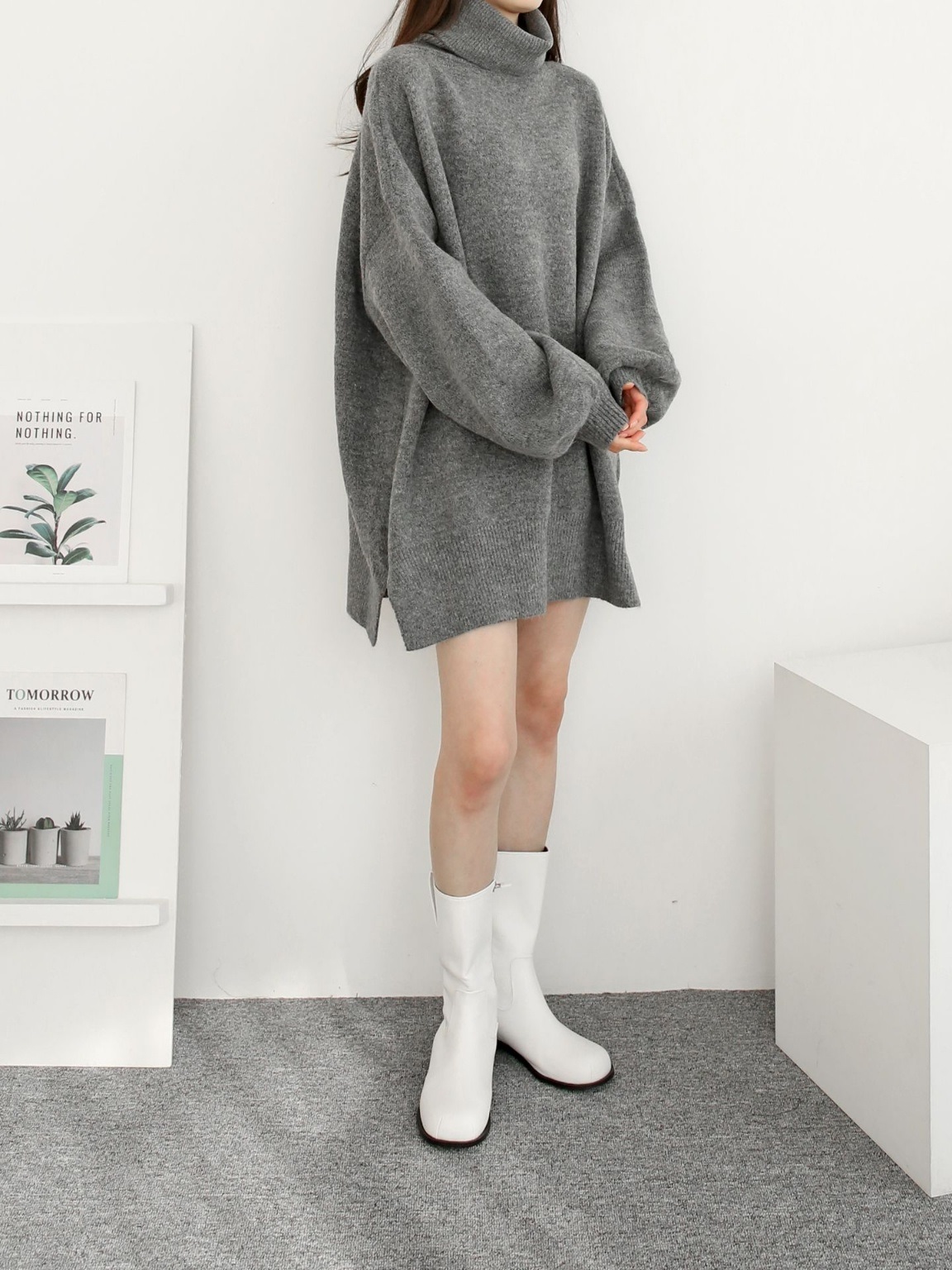 ウール混オフタートルスリットミニワンピース | 詳細画像14