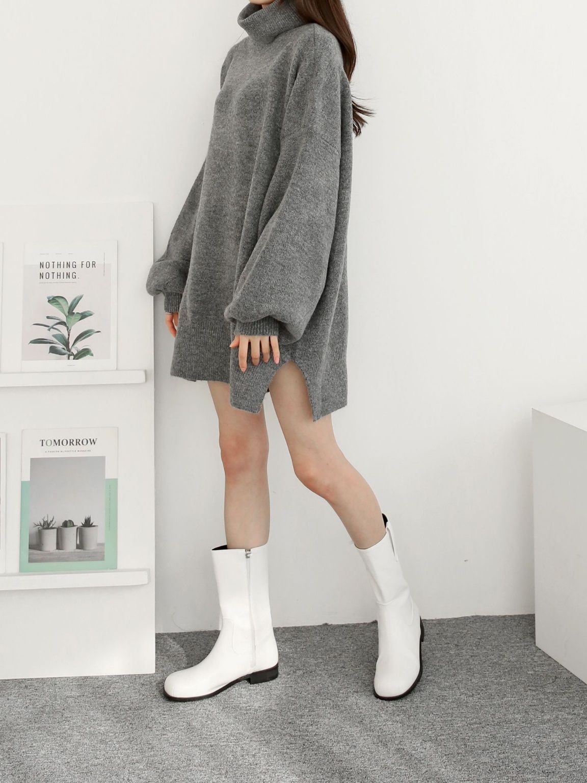 ウール混オフタートルスリットミニワンピース | 詳細画像16