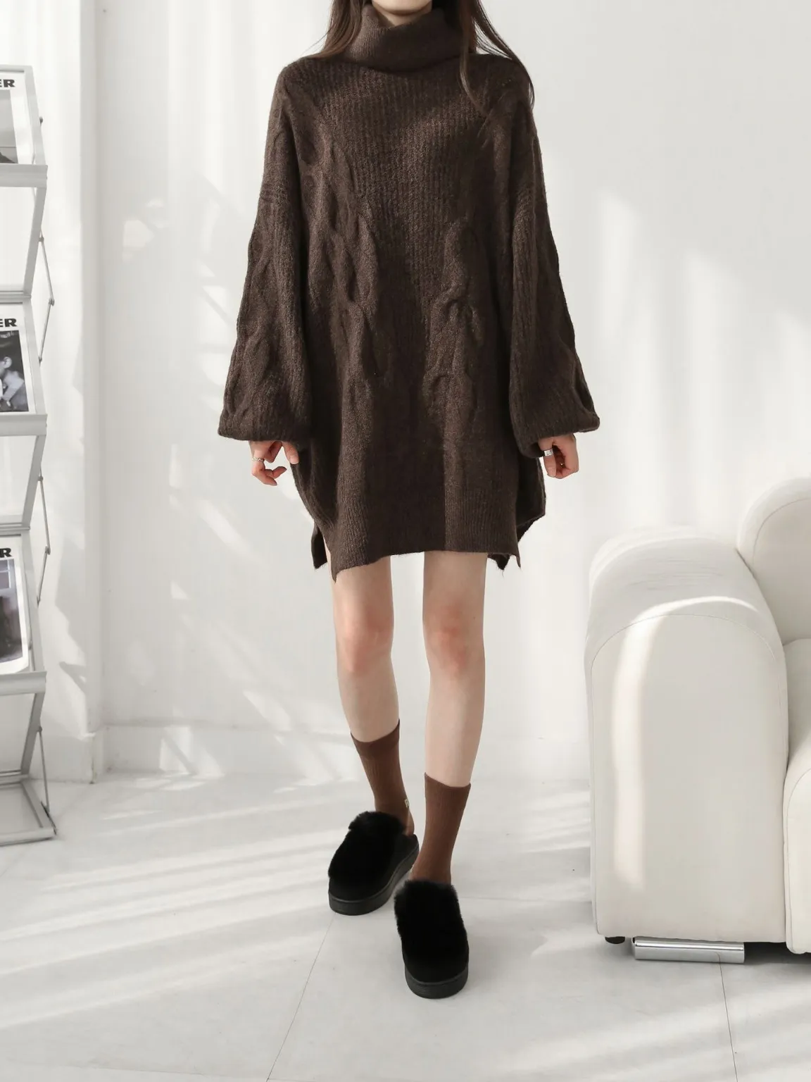 ウール混オフタートルスリットケーブルミニワンピース | 詳細画像1