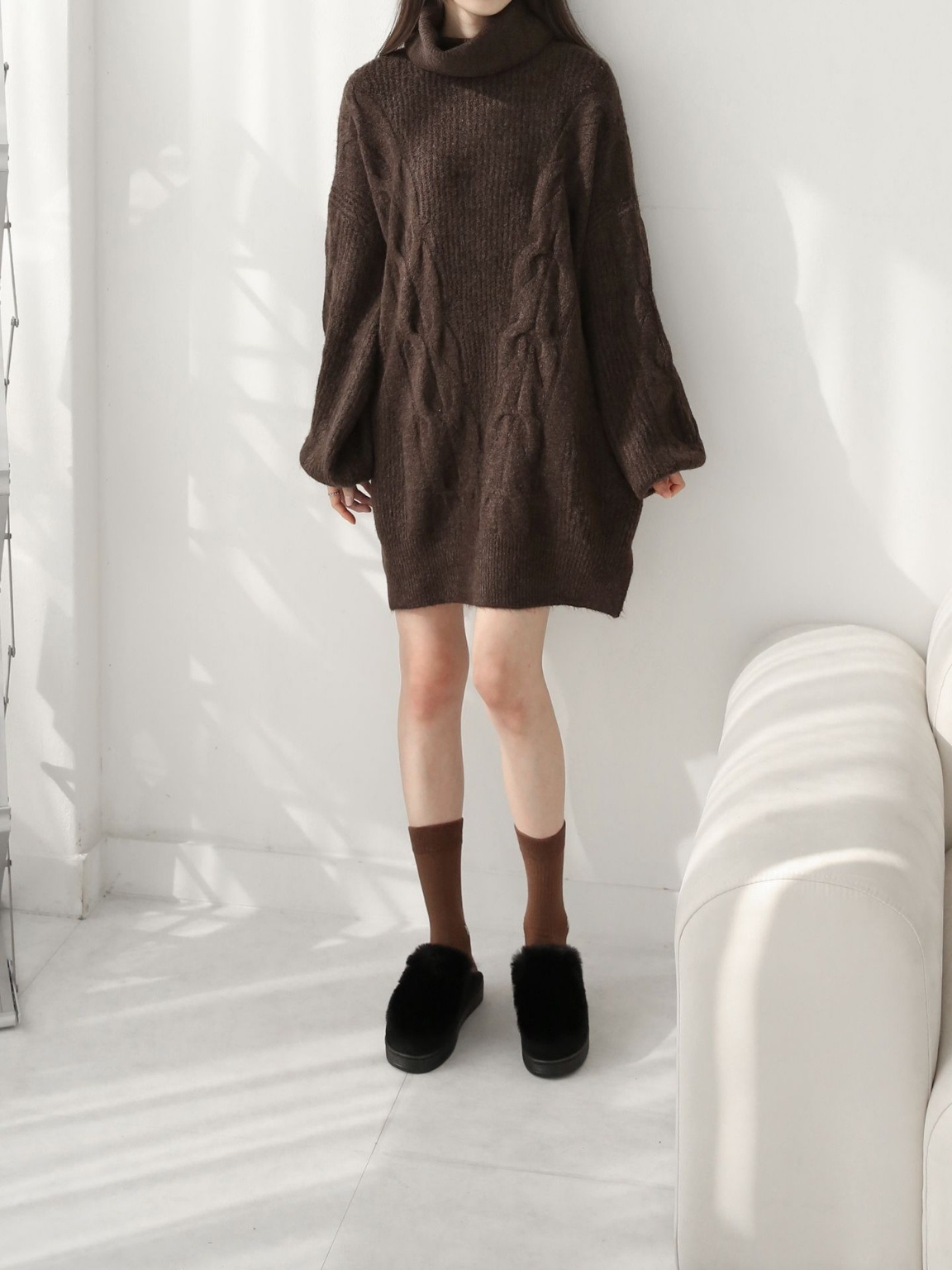 ウール混オフタートルスリットケーブルミニワンピース | 詳細画像3