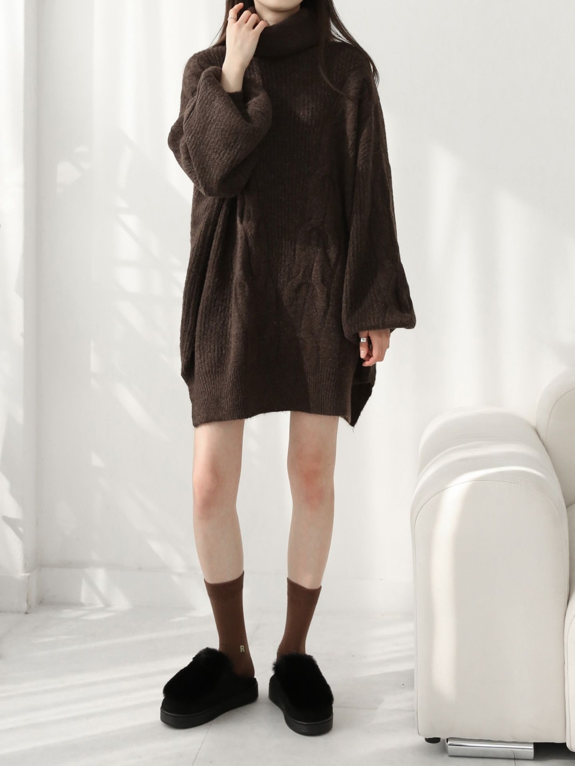 ウール混オフタートルスリットケーブルミニワンピース | 詳細画像5