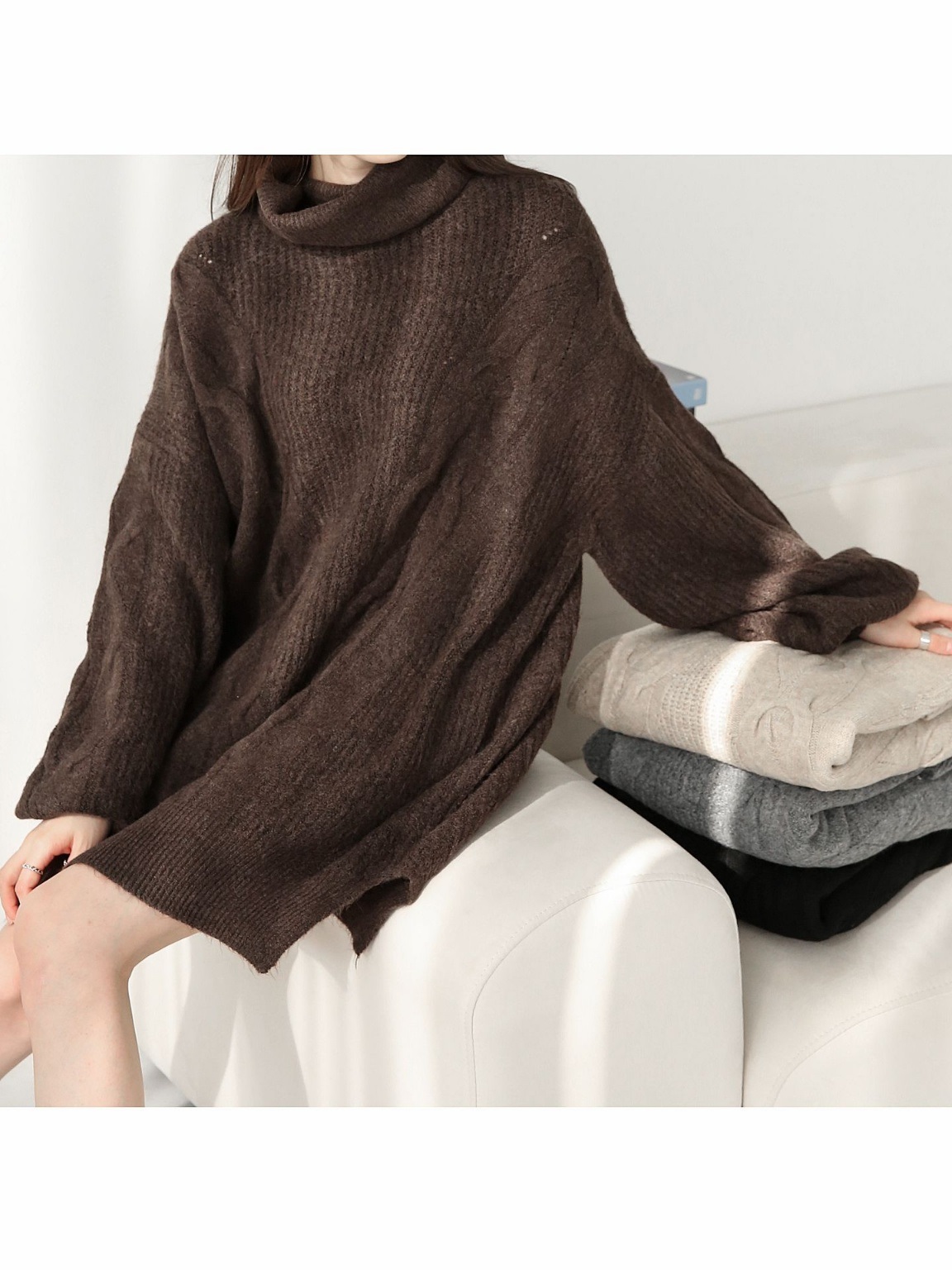 ウール混オフタートルスリットケーブルミニワンピース | 詳細画像9