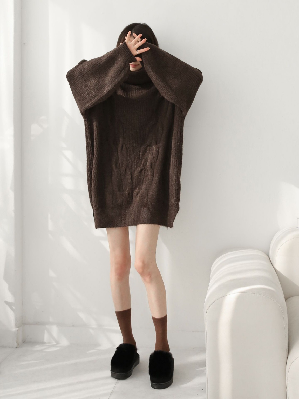 ウール混オフタートルスリットケーブルミニワンピース | 詳細画像11