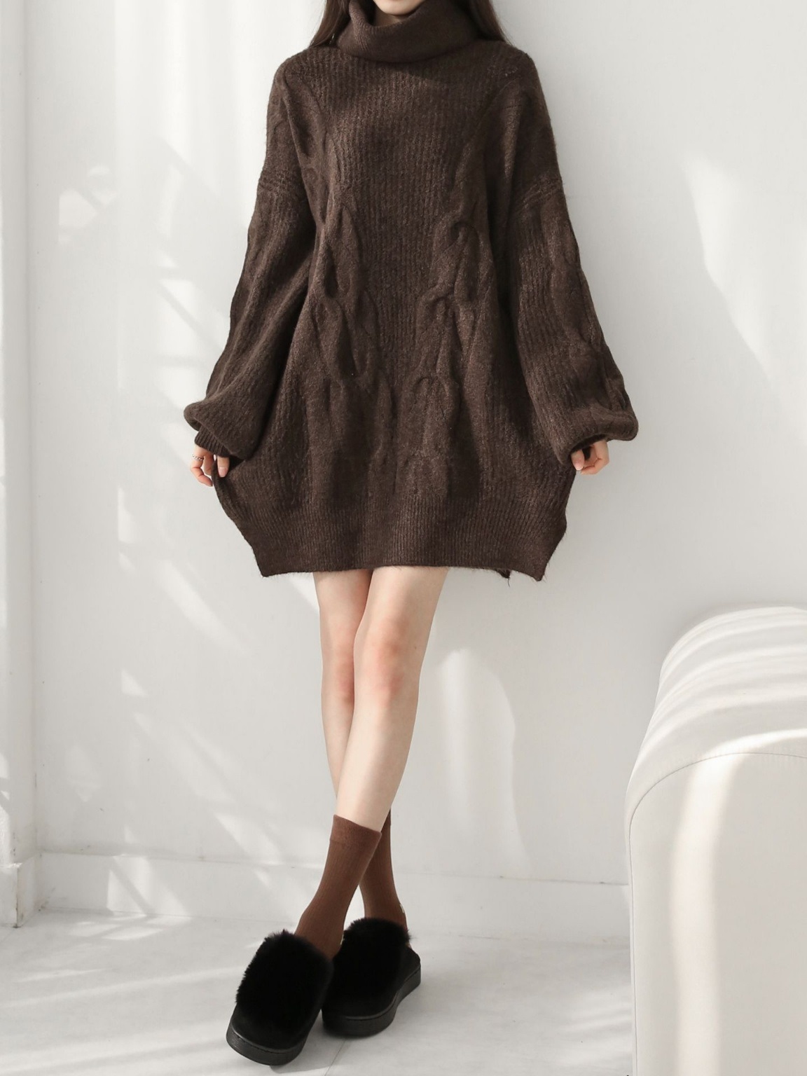 ウール混オフタートルスリットケーブルミニワンピース | 詳細画像12
