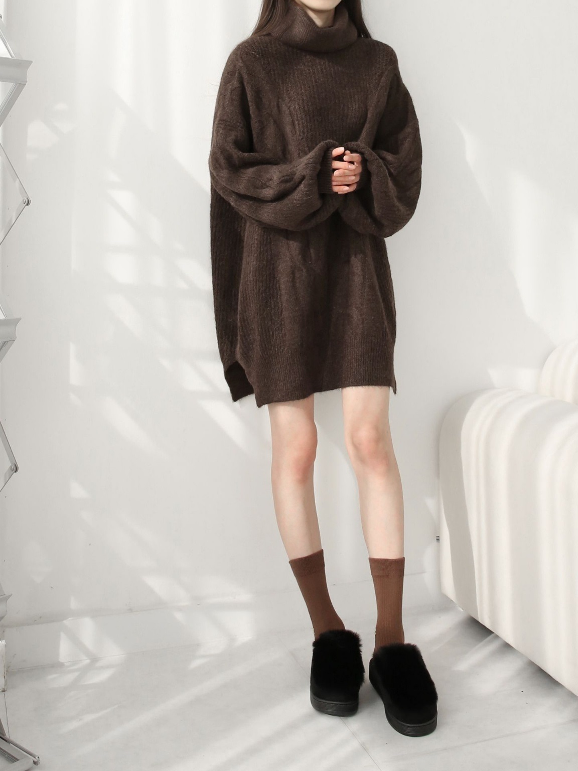 ウール混オフタートルスリットケーブルミニワンピース | 詳細画像16