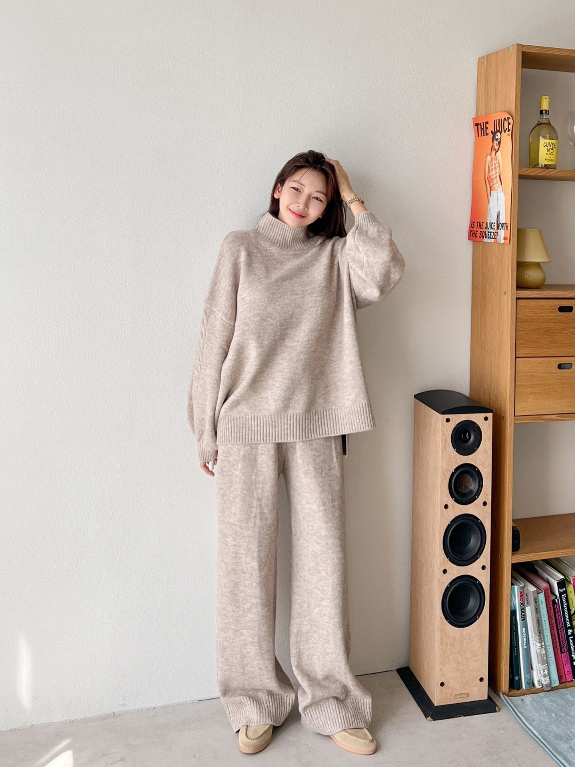 ウール混ハイネックケーブルラインニット&ドロストパンツSET | 詳細画像5
