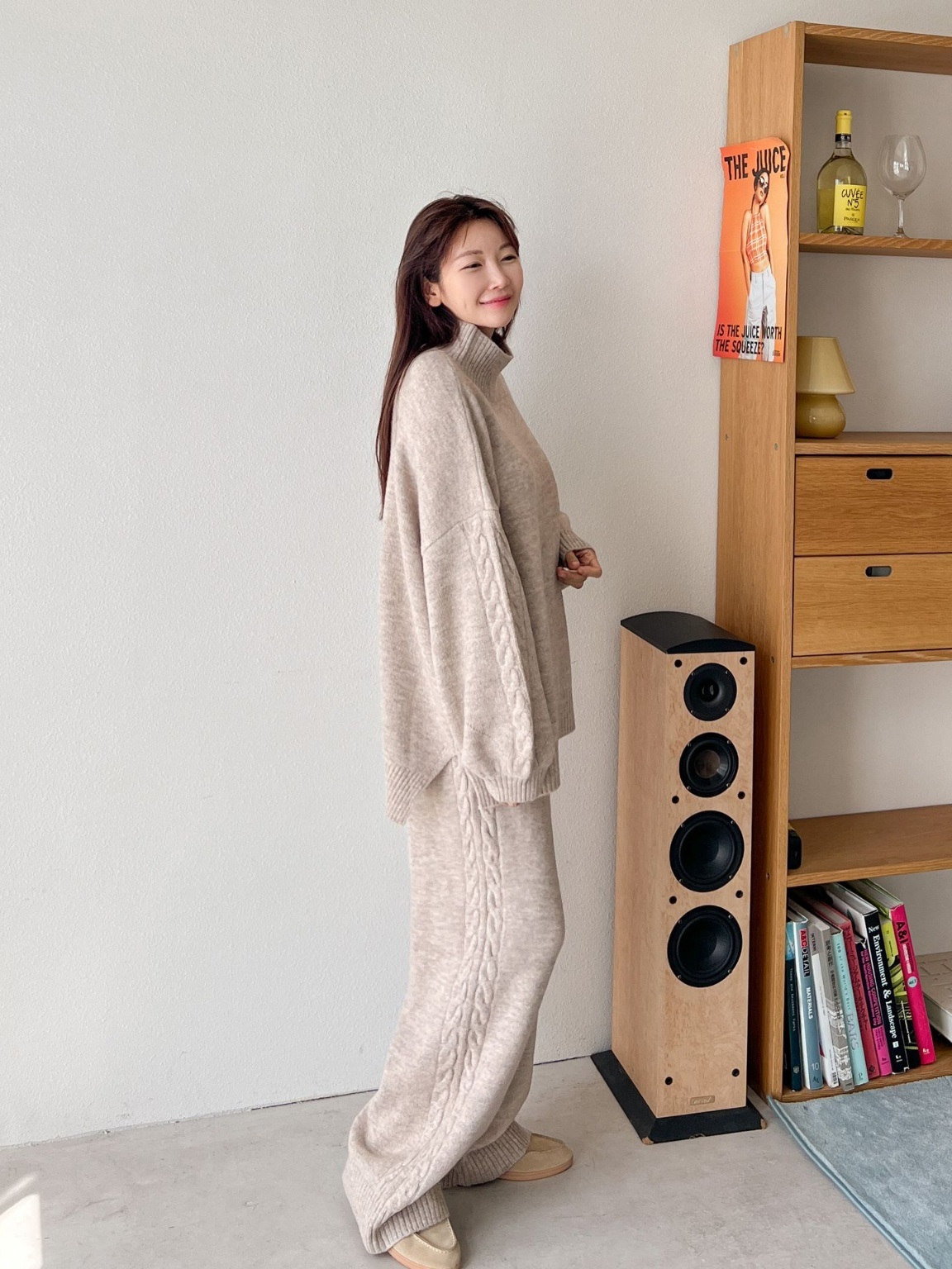 ウール混ハイネックケーブルラインニット&ドロストパンツSET | 詳細画像6