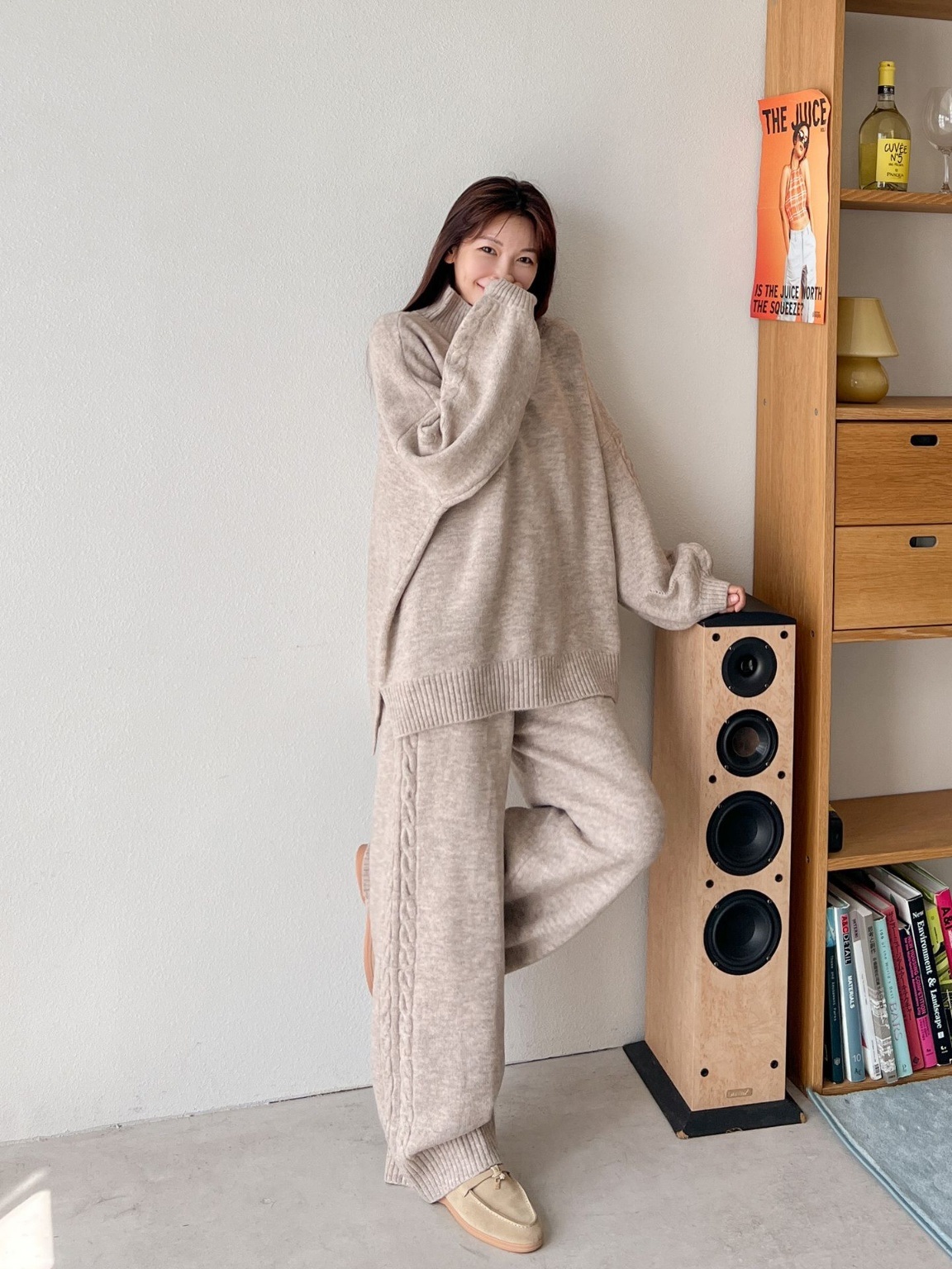 ウール混ハイネックケーブルラインニット&ドロストパンツSET | 詳細画像7