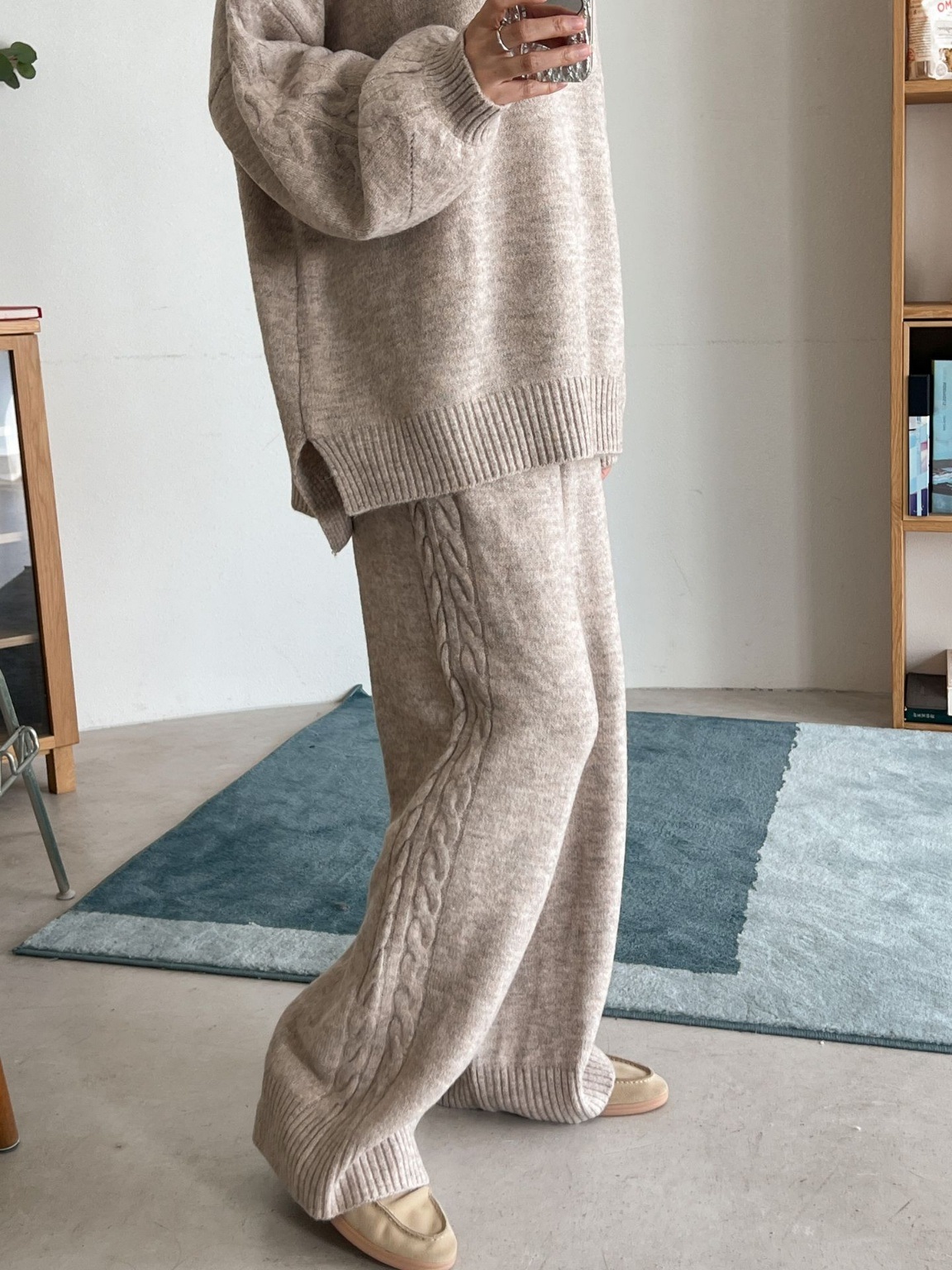 ウール混ハイネックケーブルラインニット&ドロストパンツSET | 詳細画像11