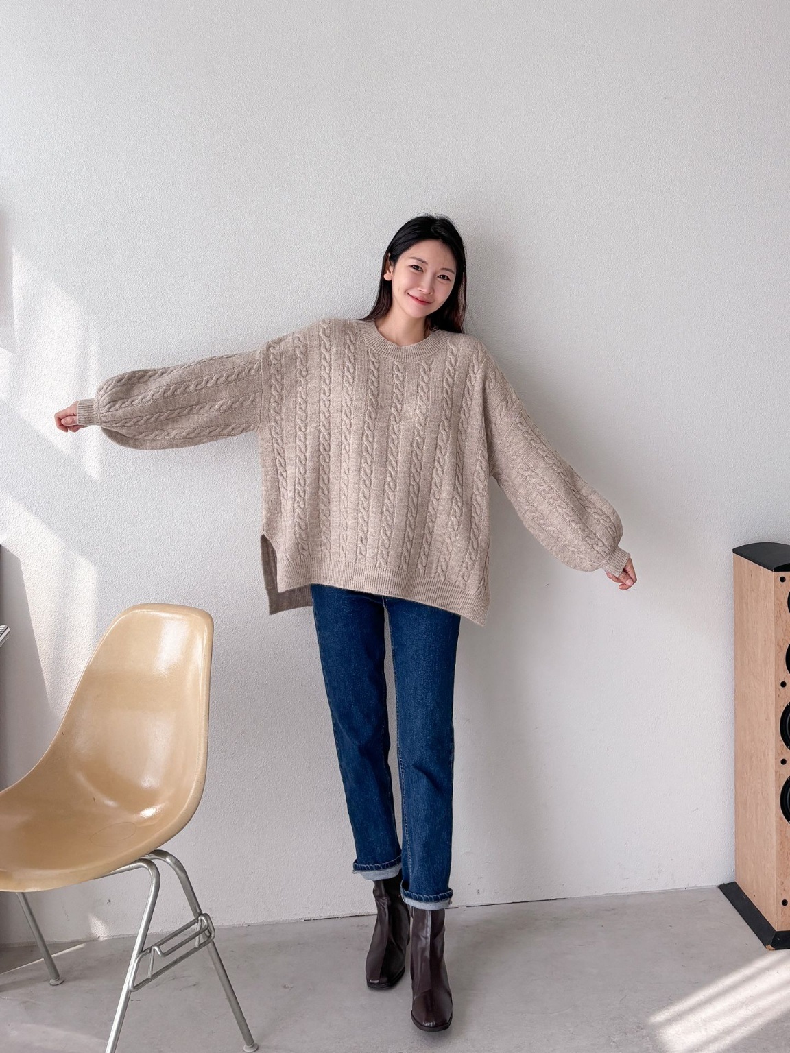 ウール混スリットバルーンスリーブケーブルニット | 詳細画像4