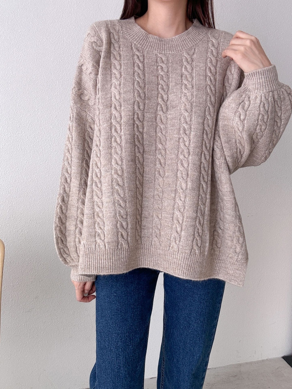ウール混スリットバルーンスリーブケーブルニット | 詳細画像7