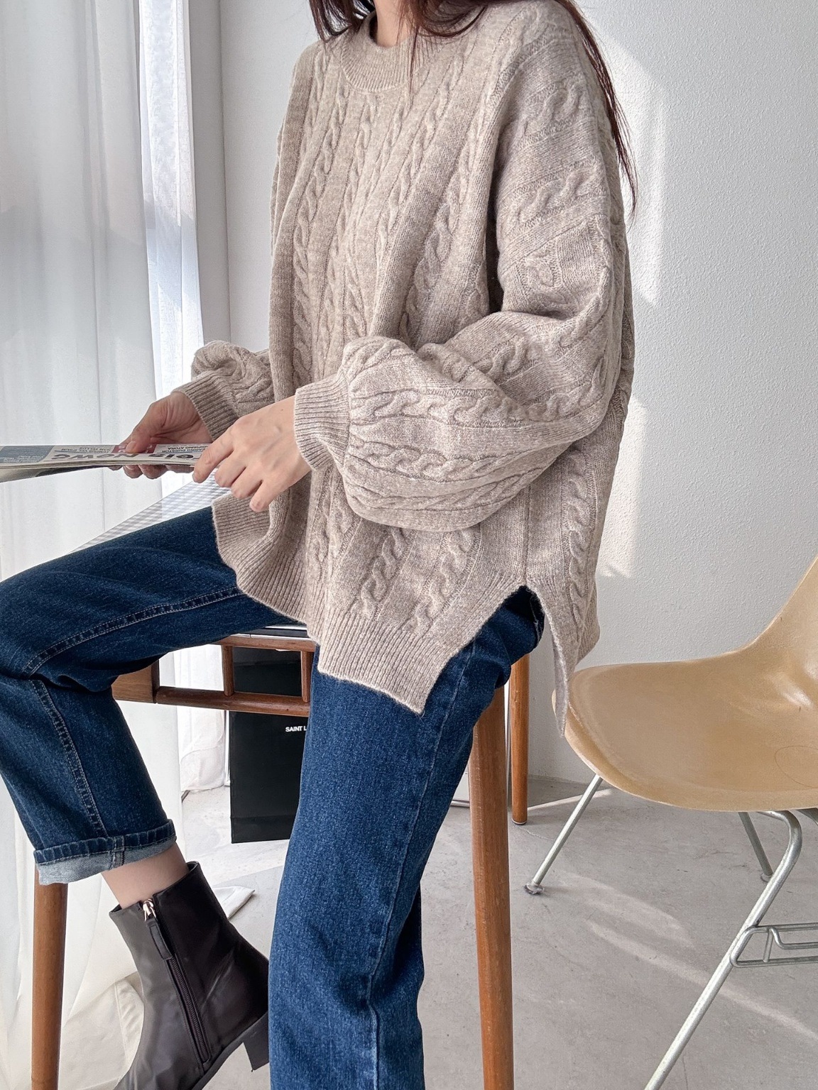 ウール混スリットバルーンスリーブケーブルニット | 詳細画像15