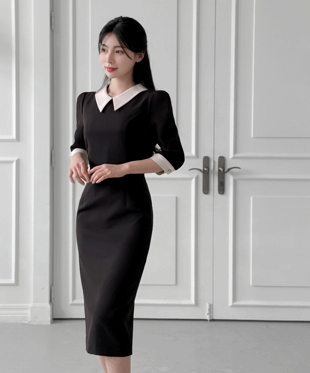 Regleam　ネイビー　ビッグカラーパフワンピース　very掲載 ビッグカラーパフワンピース｜BIG COLOR PUFF DRESSの通販｜regleam
