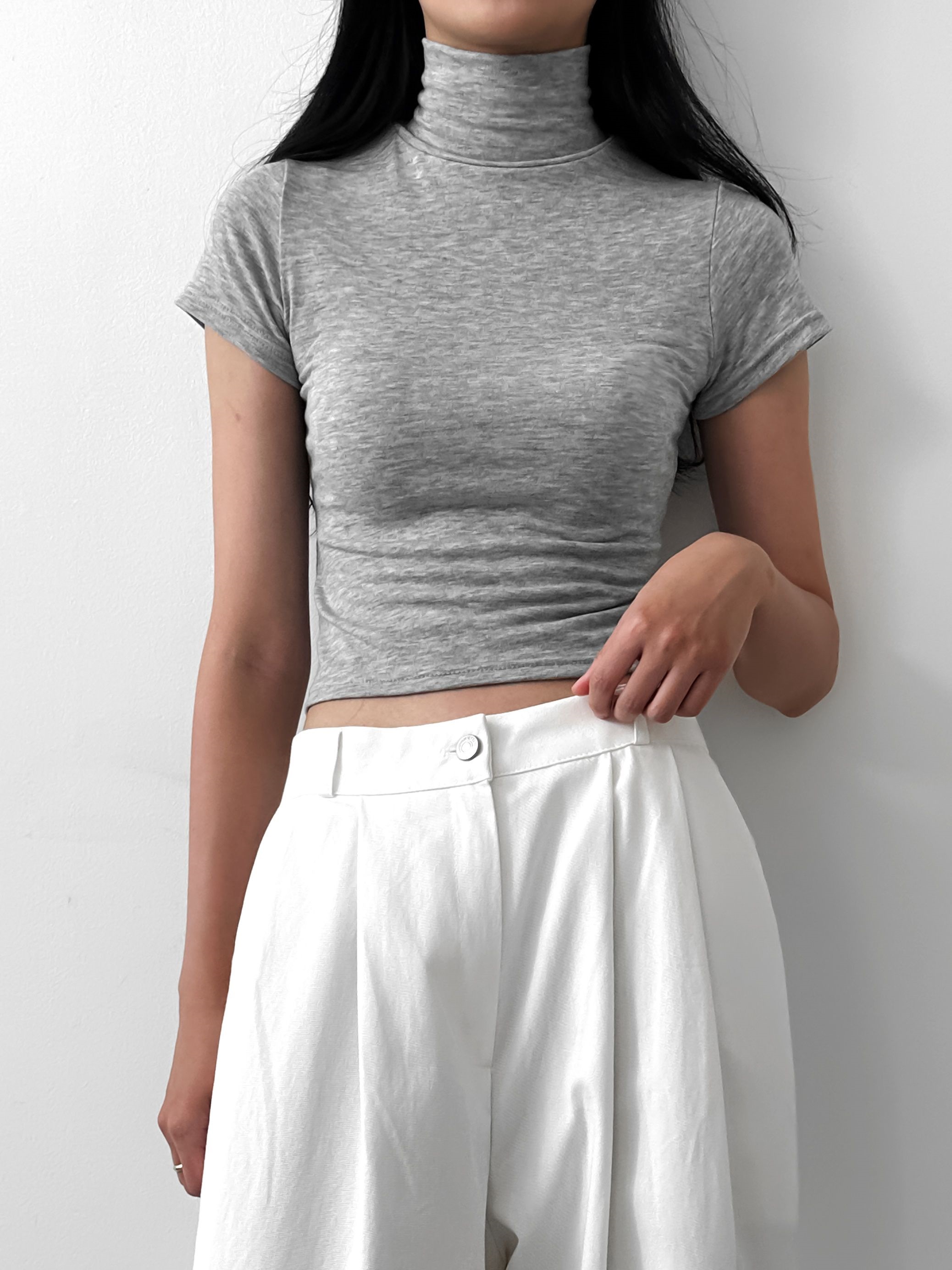 クロップドハイネックスリム半袖Tシャツ | 詳細画像12